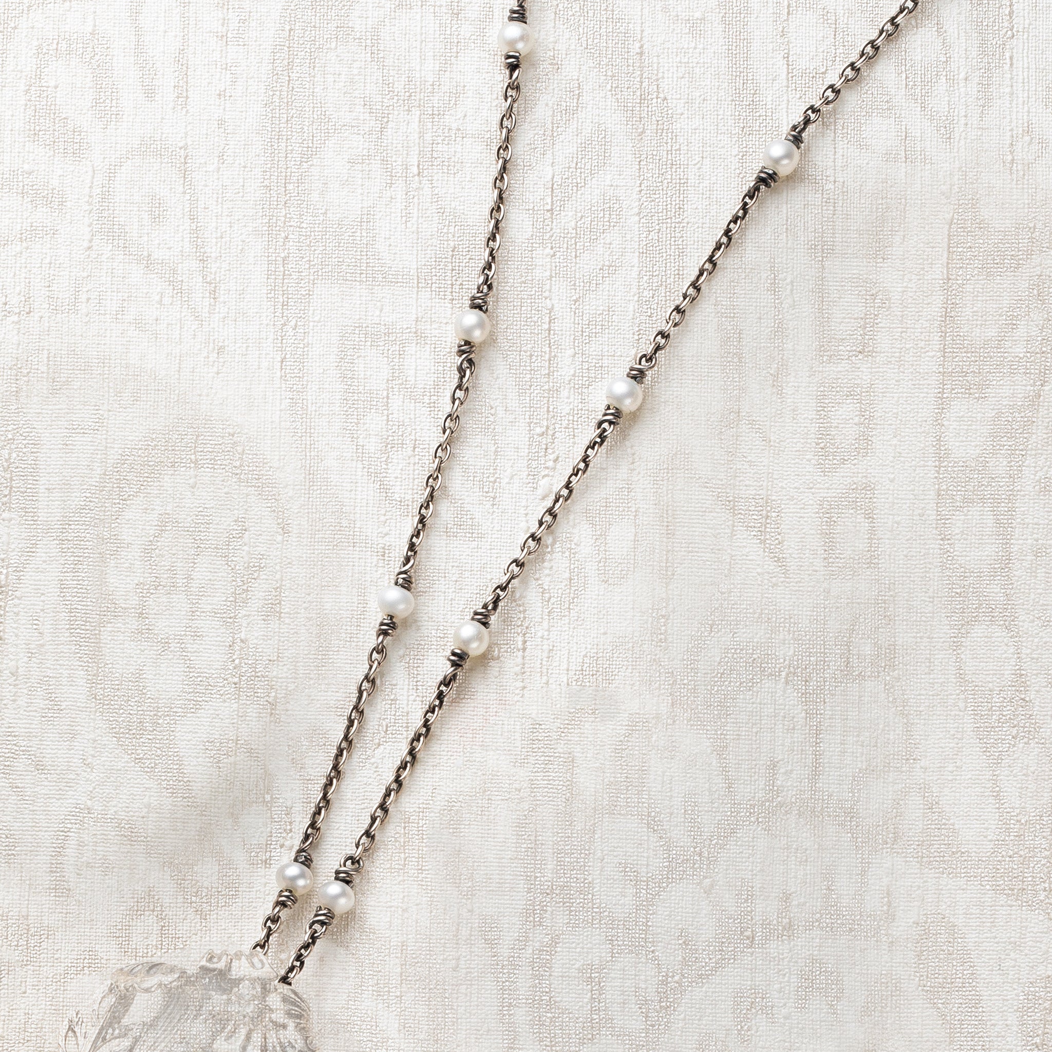 パール シルバーネックレス(淡水真珠/ロング/60cm/ステーション/6月誕生石)《25T10199》