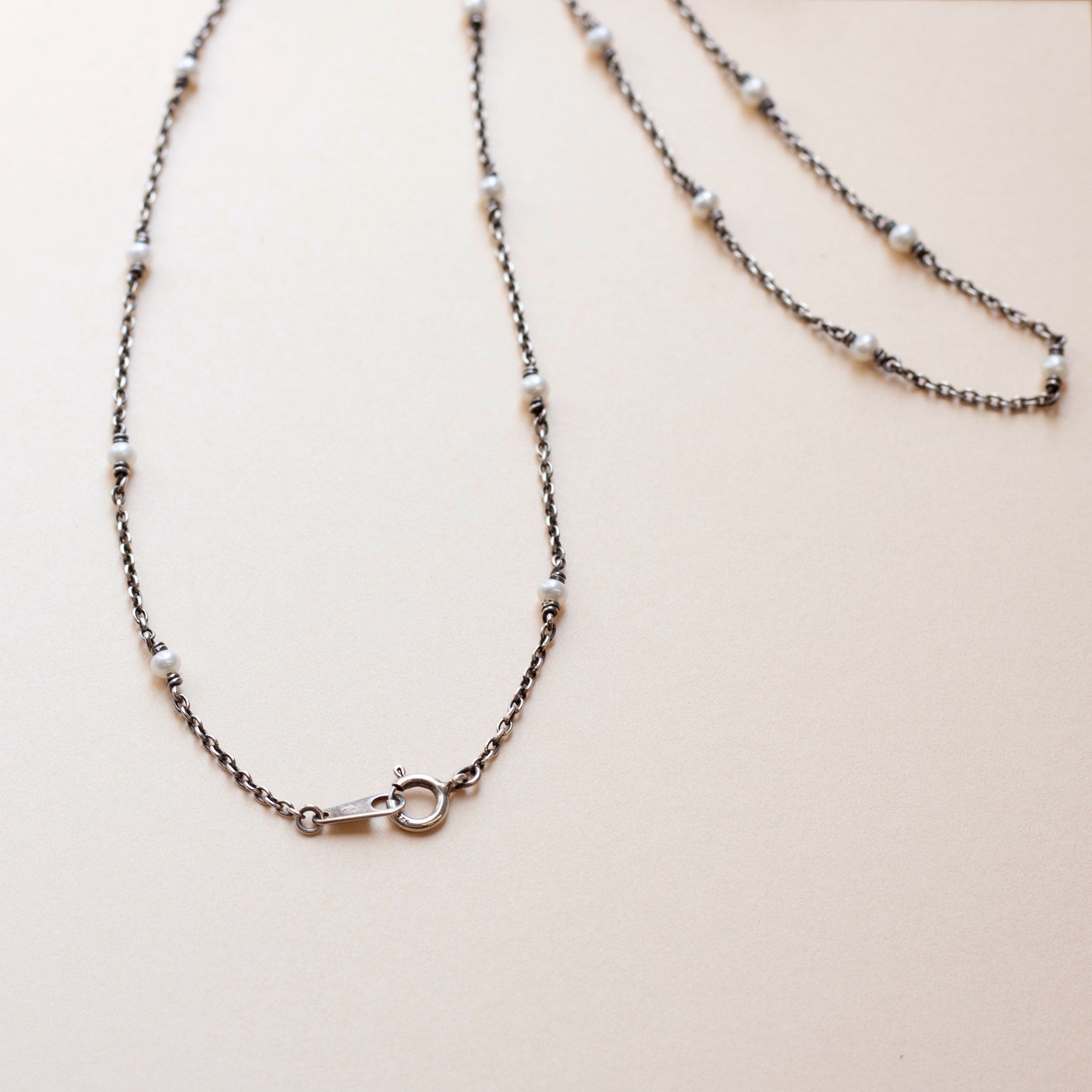 パール シルバーネックレス(淡水真珠/ロング/60cm/ステーション/6月誕生石)《25T10199》