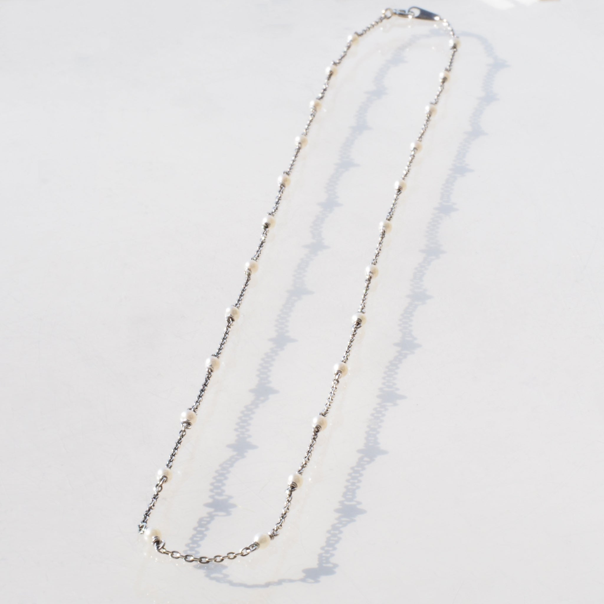 パール シルバーネックレス(淡水真珠/ロング/60cm/ステーション/6月誕生石)《25T10199》