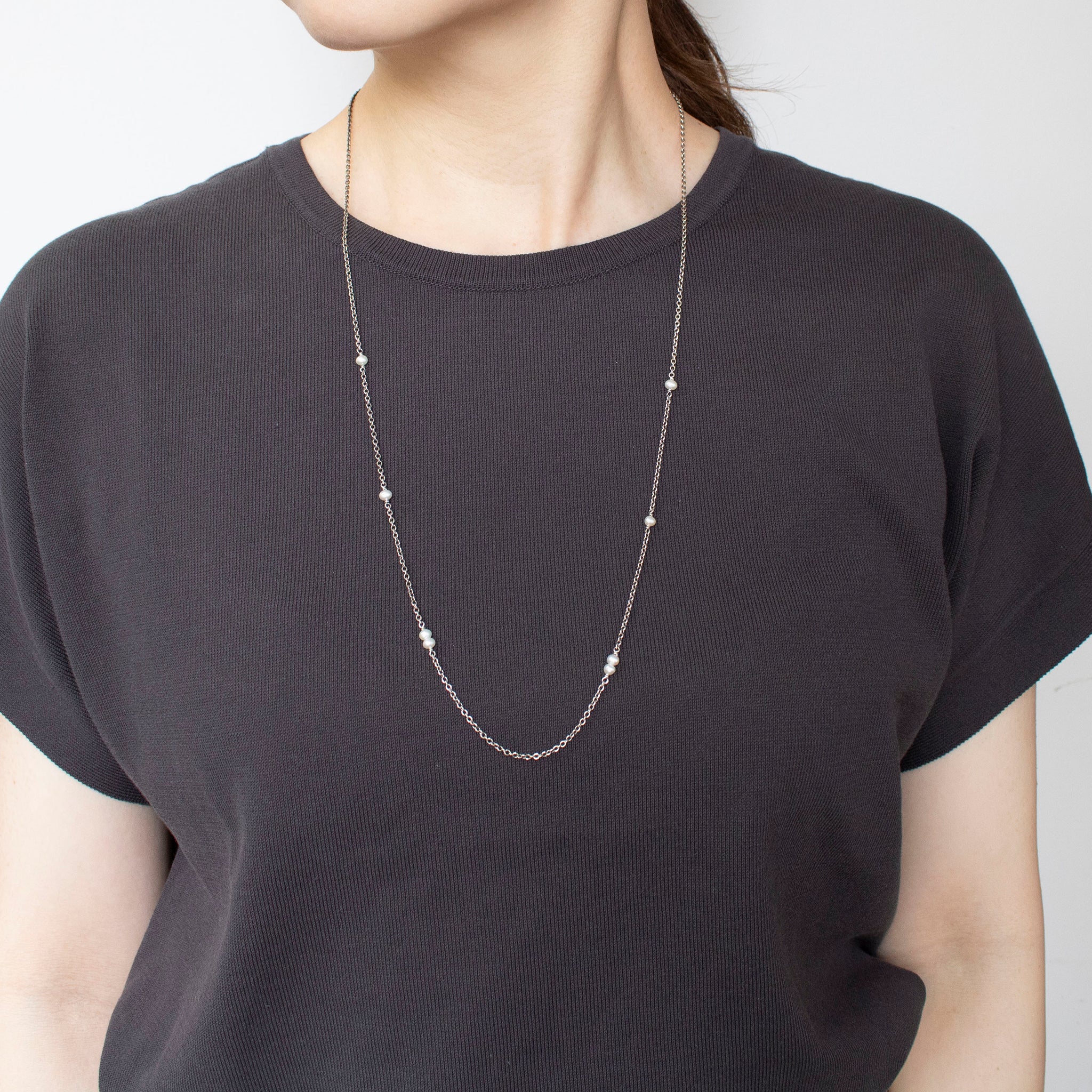 パール シルバーネックレス(淡水真珠/ロング/70cm/ステーション/6月誕生石)《25T10201》