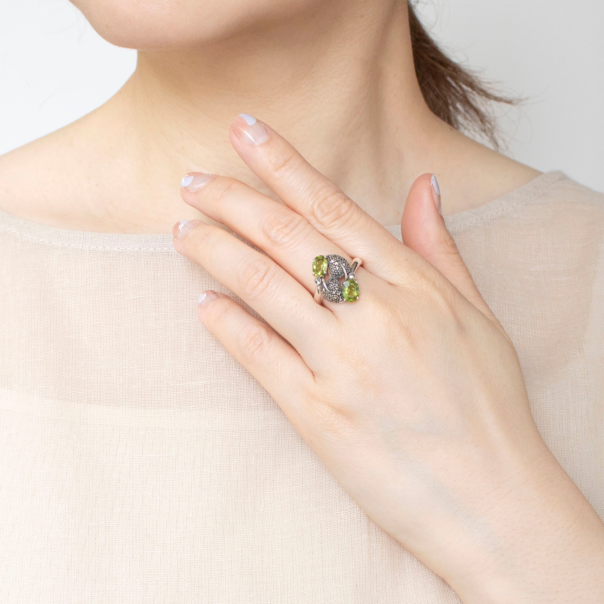 ペリドット/マルカジット シルバーリング(8月誕生石)《25T10203》