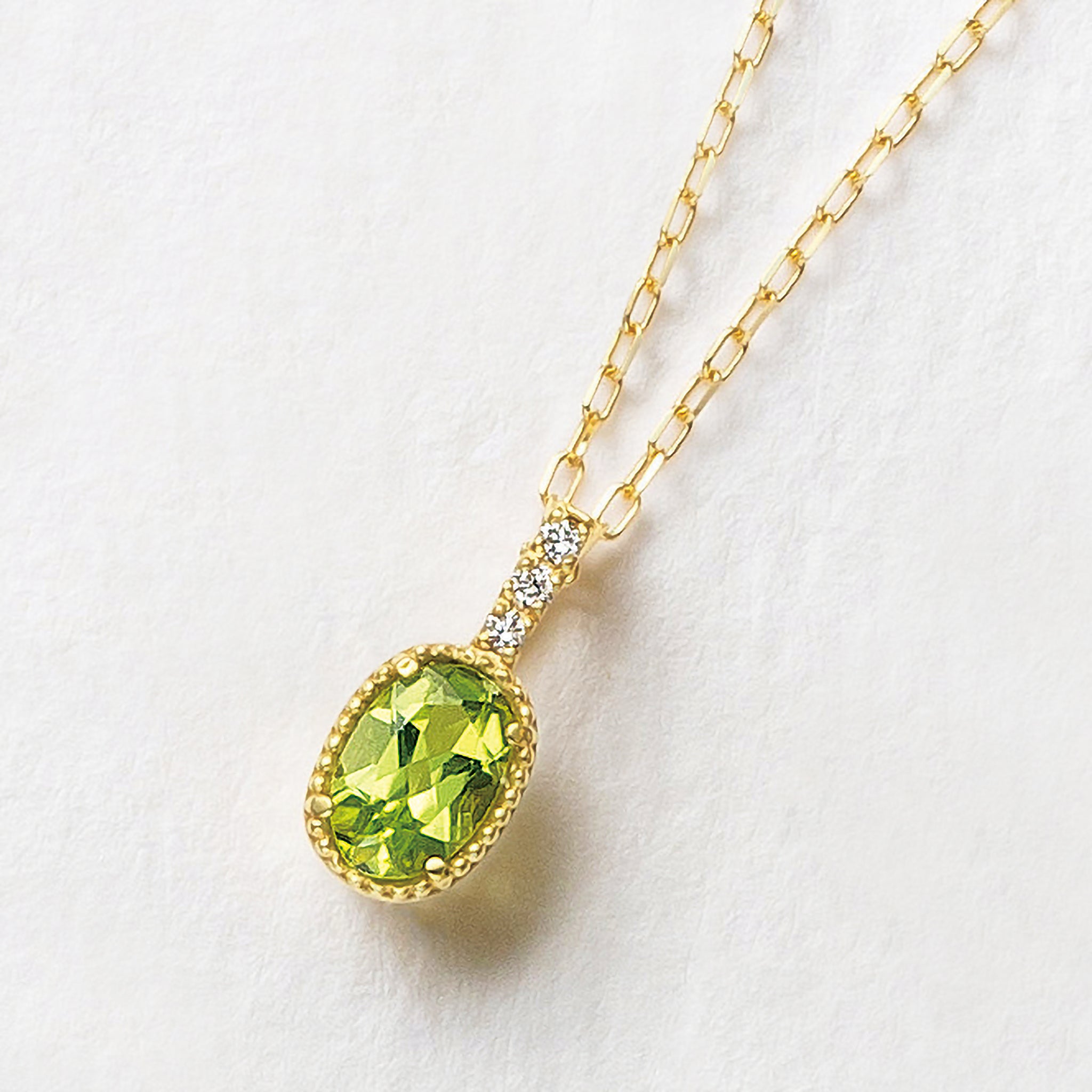 限定数1】ペリドット K18ネックレス(ミル打ち風/8月誕生石