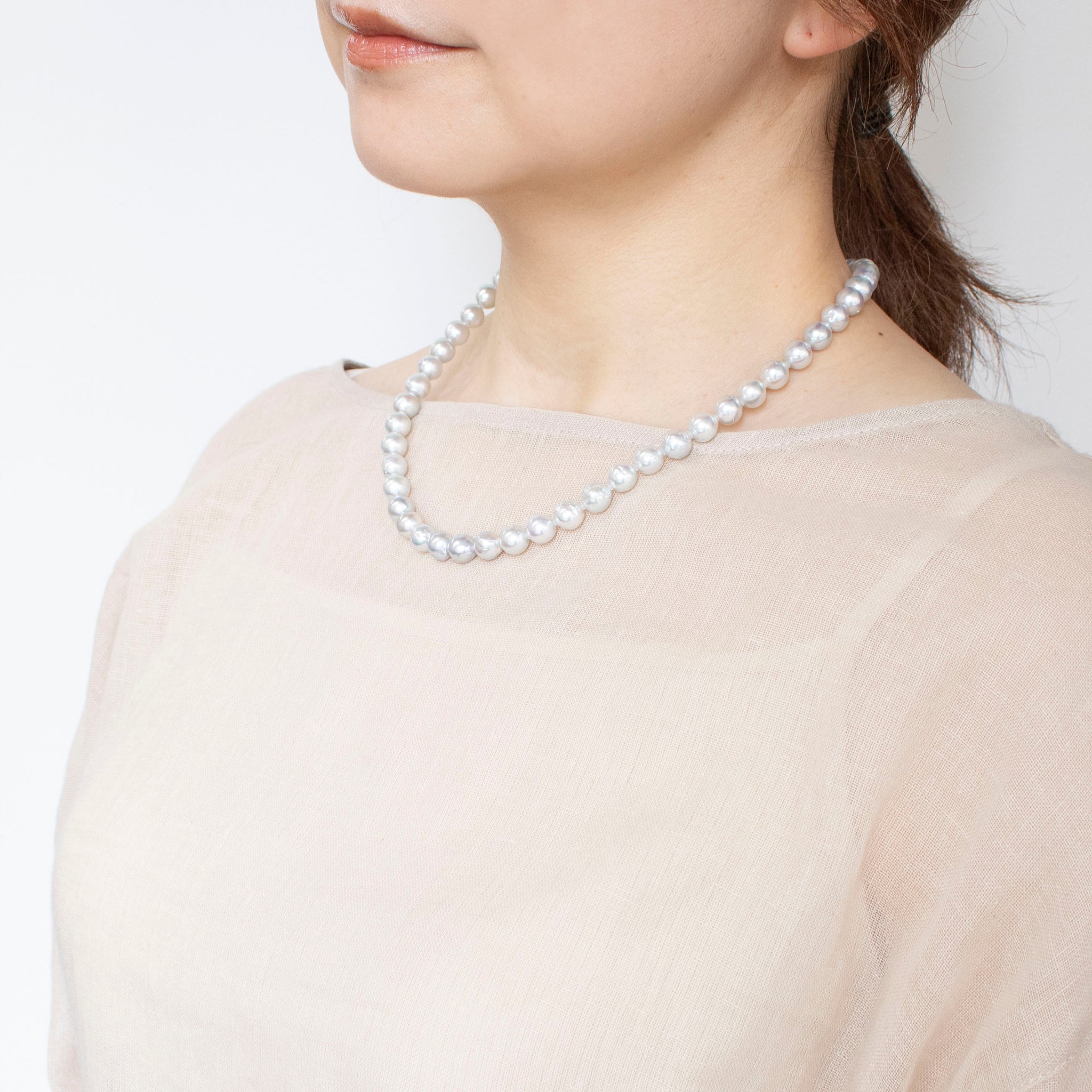 【限定数1】パールネックレス(アコヤ真珠/7.5mm/ナチュラルブルー系/バロック珠/6月誕生石)《25T10209》