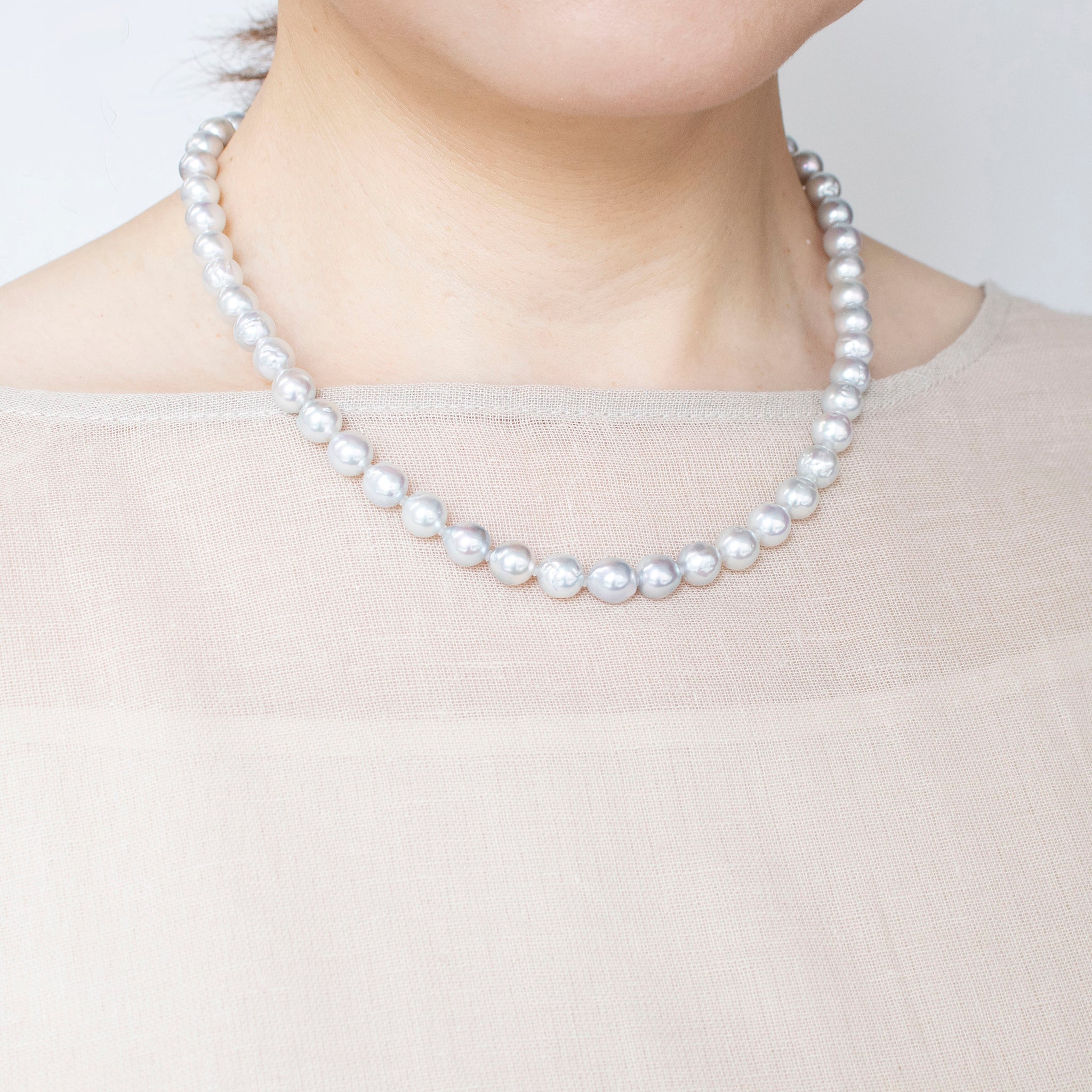 【限定数1】パールネックレス(アコヤ真珠/7.5mm/ナチュラルブルー系/バロック珠/6月誕生石)《25T10209》