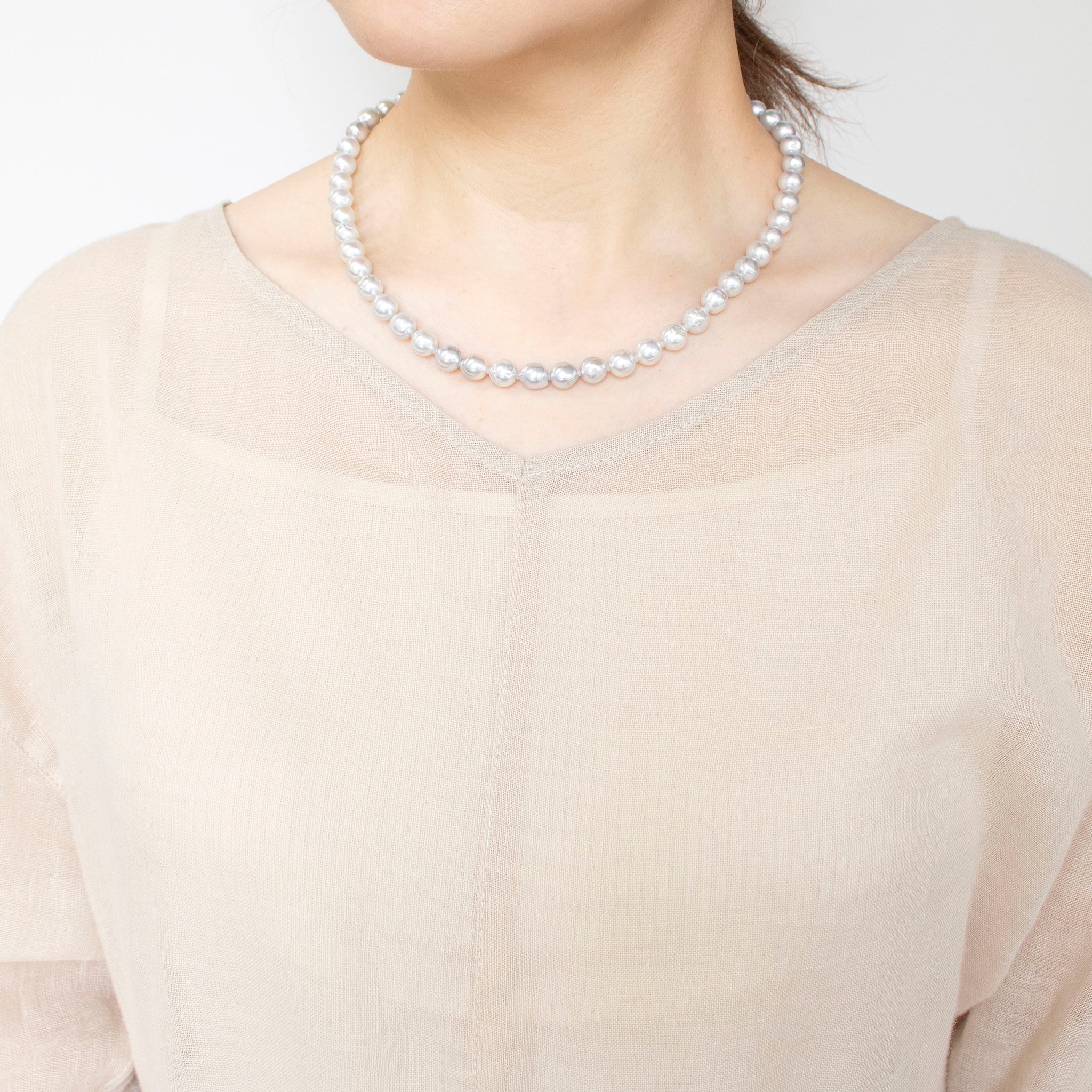 【限定数1】パールネックレス(アコヤ真珠/7.5mm/ナチュラルブルー系/バロック珠/6月誕生石)《25T10209》