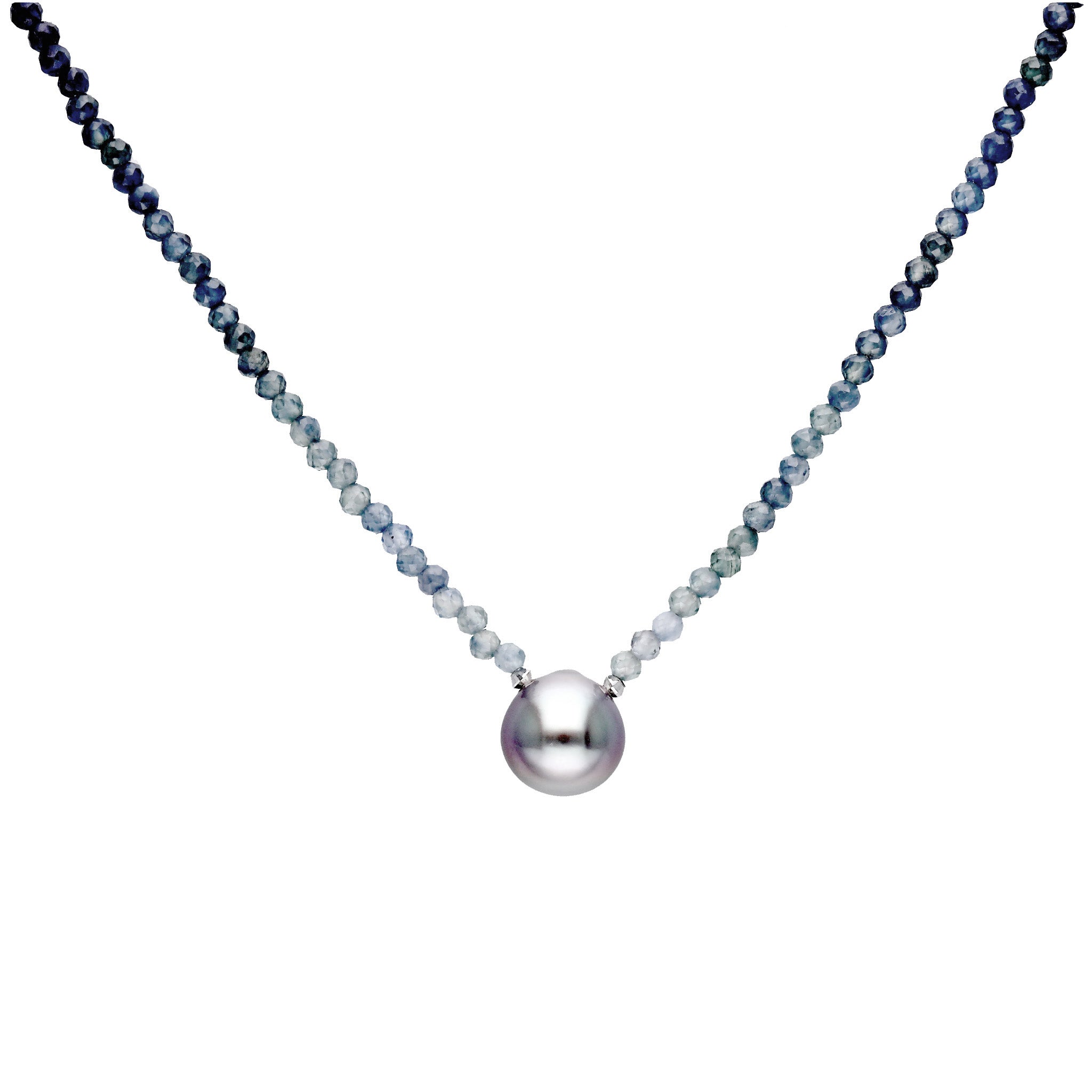 パール/サファイア ネックレス(黒蝶真珠/約7mm)《25T10222》