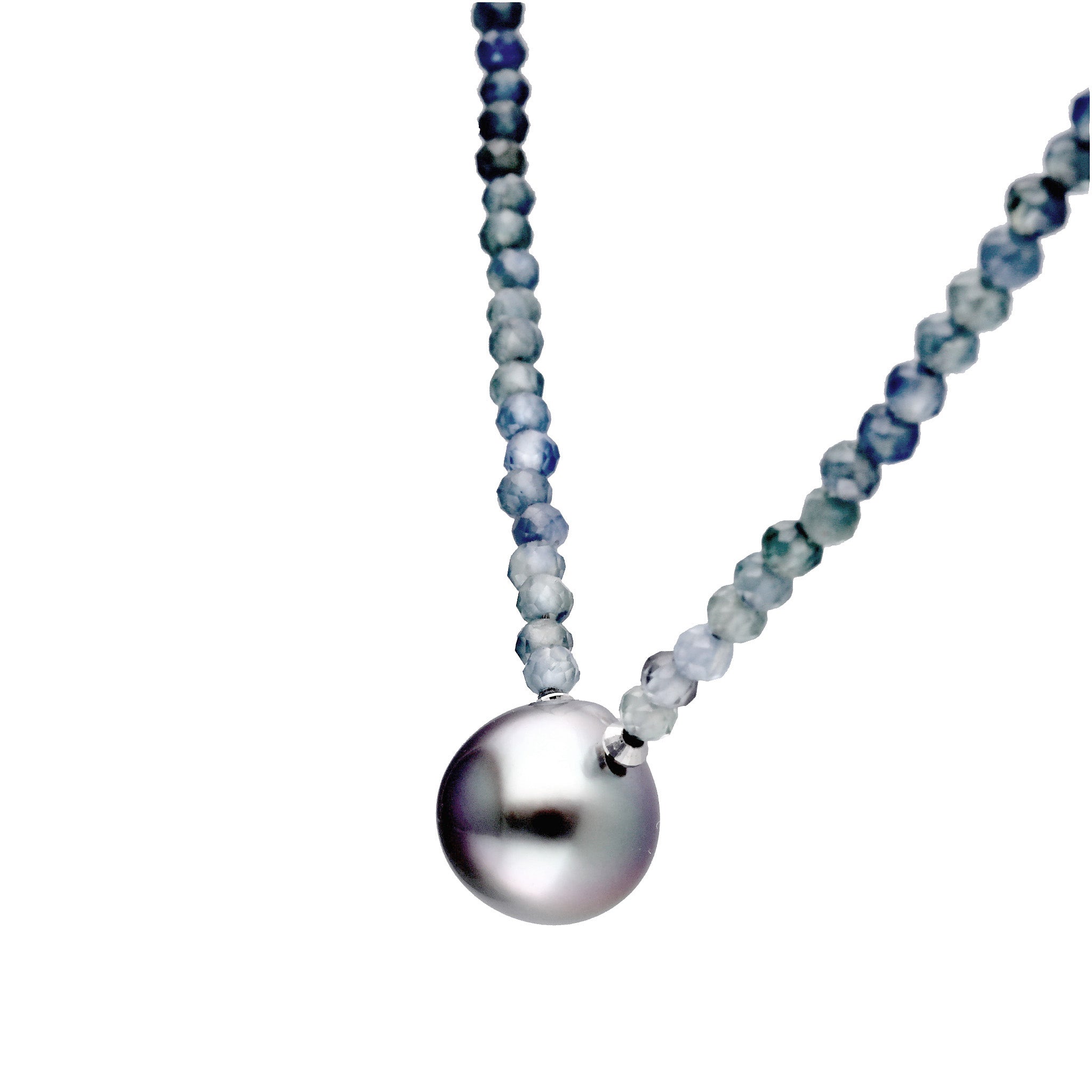 パール/サファイア ネックレス(黒蝶真珠/約7mm)《25T10222》