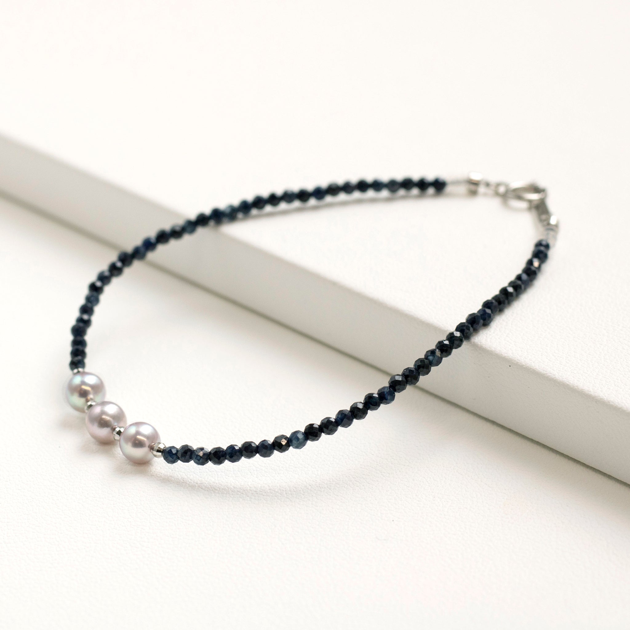 パール/サファイア プラチナブレスレット(アコヤ真珠/約5mm)《25T10225》