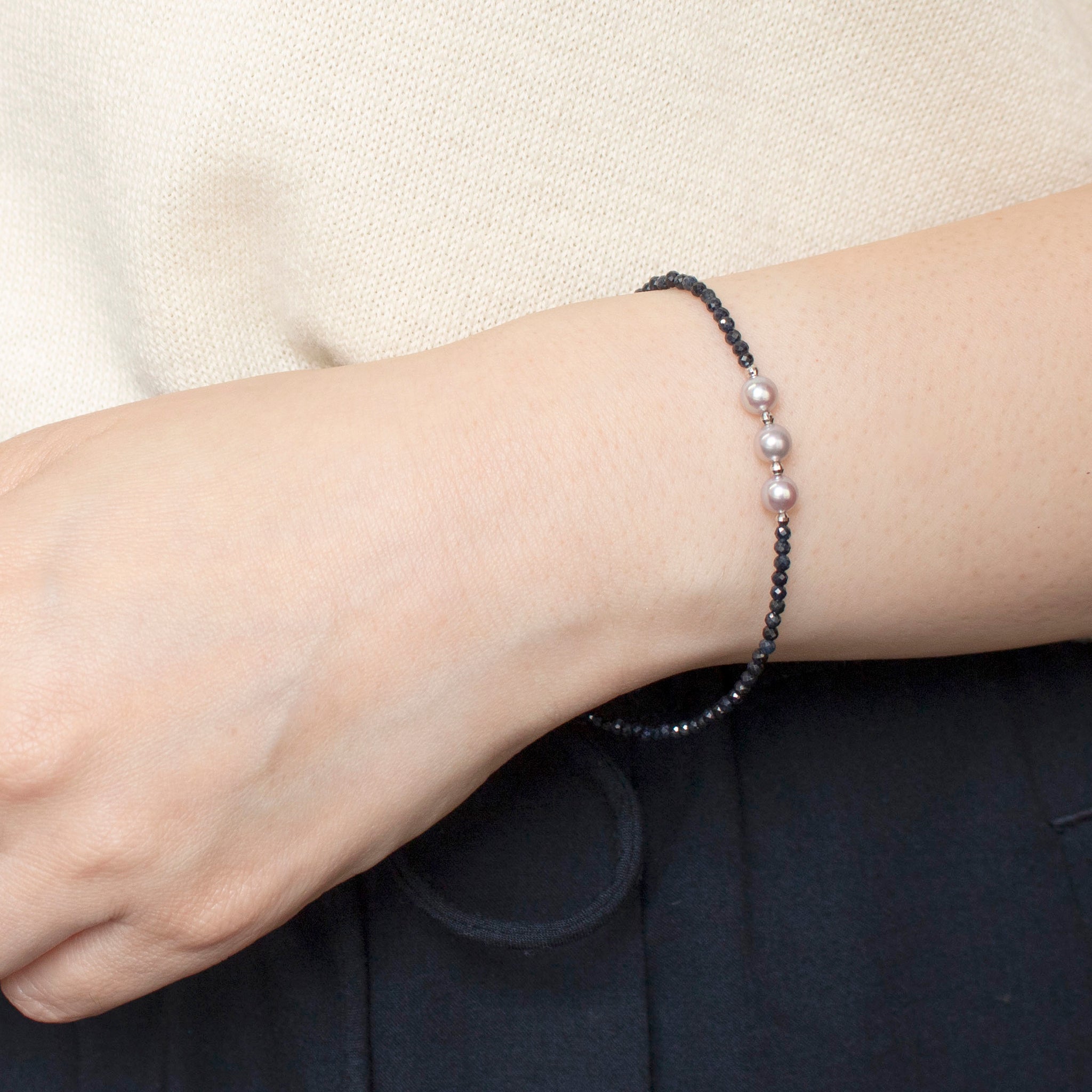 パール/サファイア プラチナブレスレット(アコヤ真珠/約5mm)《25T10225》