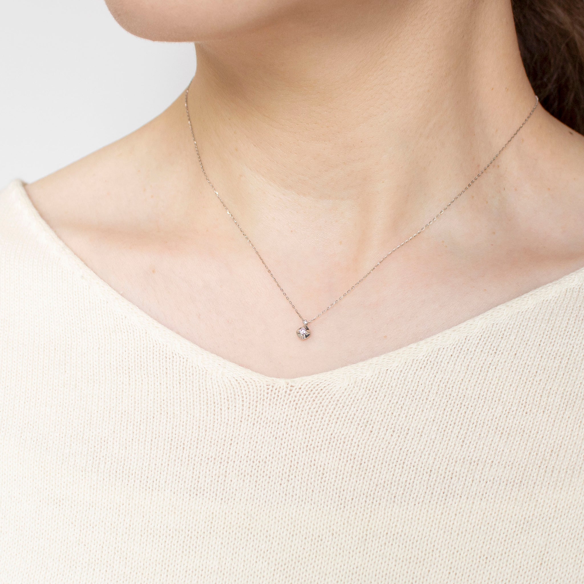 【限定数1】ダイヤモンド プラチナネックレス(ピンク系/4月誕生石)《25T10239》