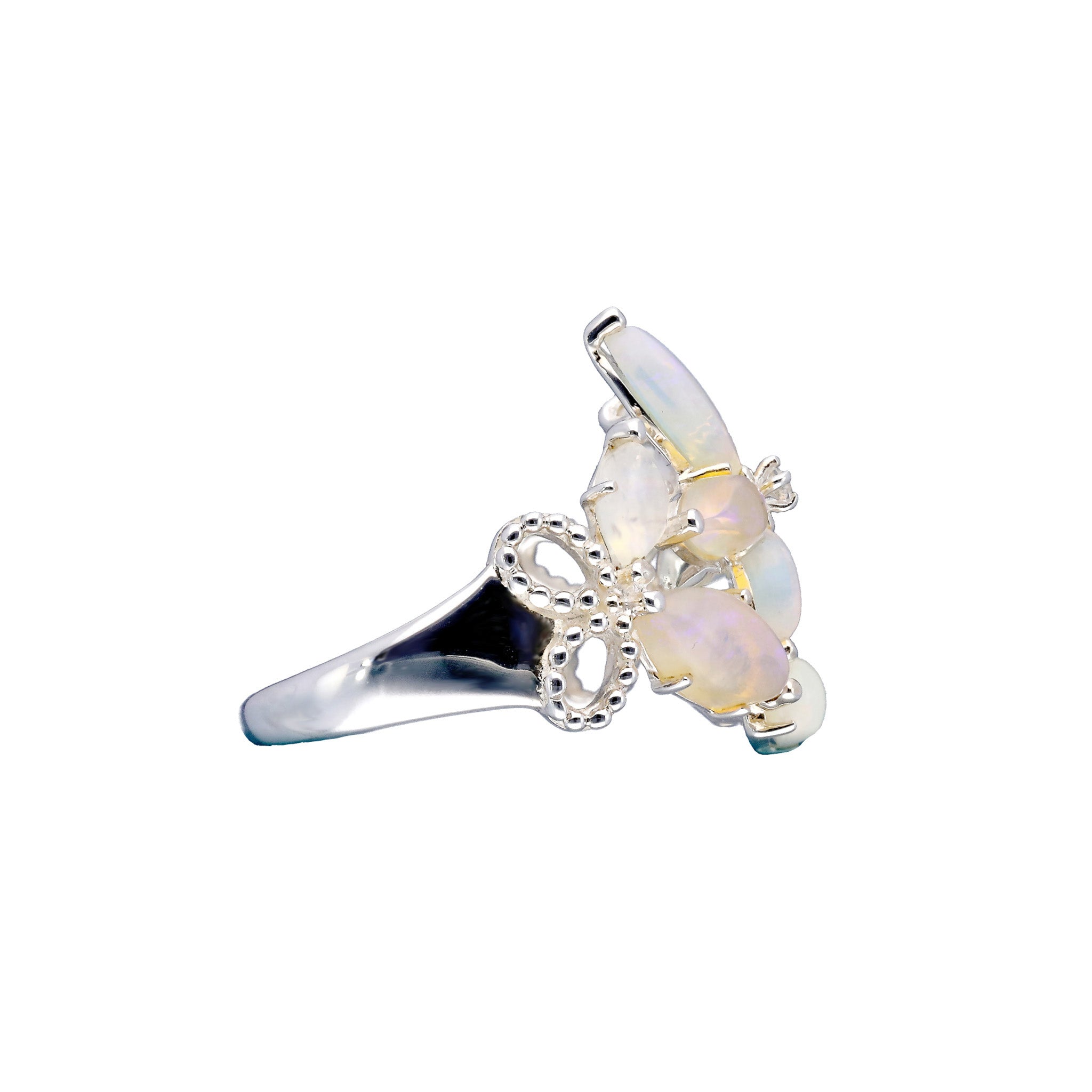 【限定数8】オパール/ホワイトトパーズ シルバーリング(フラワーモチーフ/10月誕生石)《25T10241》