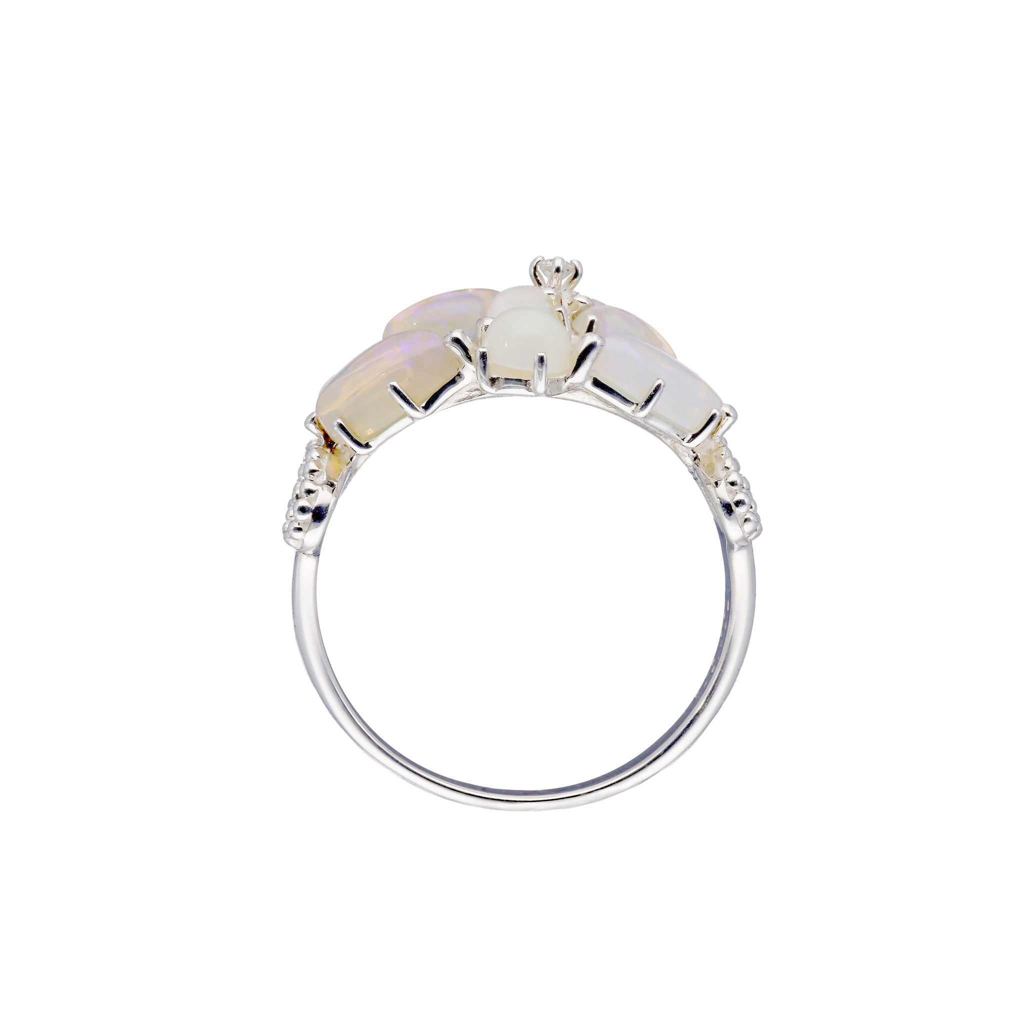 【限定数8】オパール/ホワイトトパーズ シルバーリング(フラワーモチーフ/10月誕生石)《25T10241》