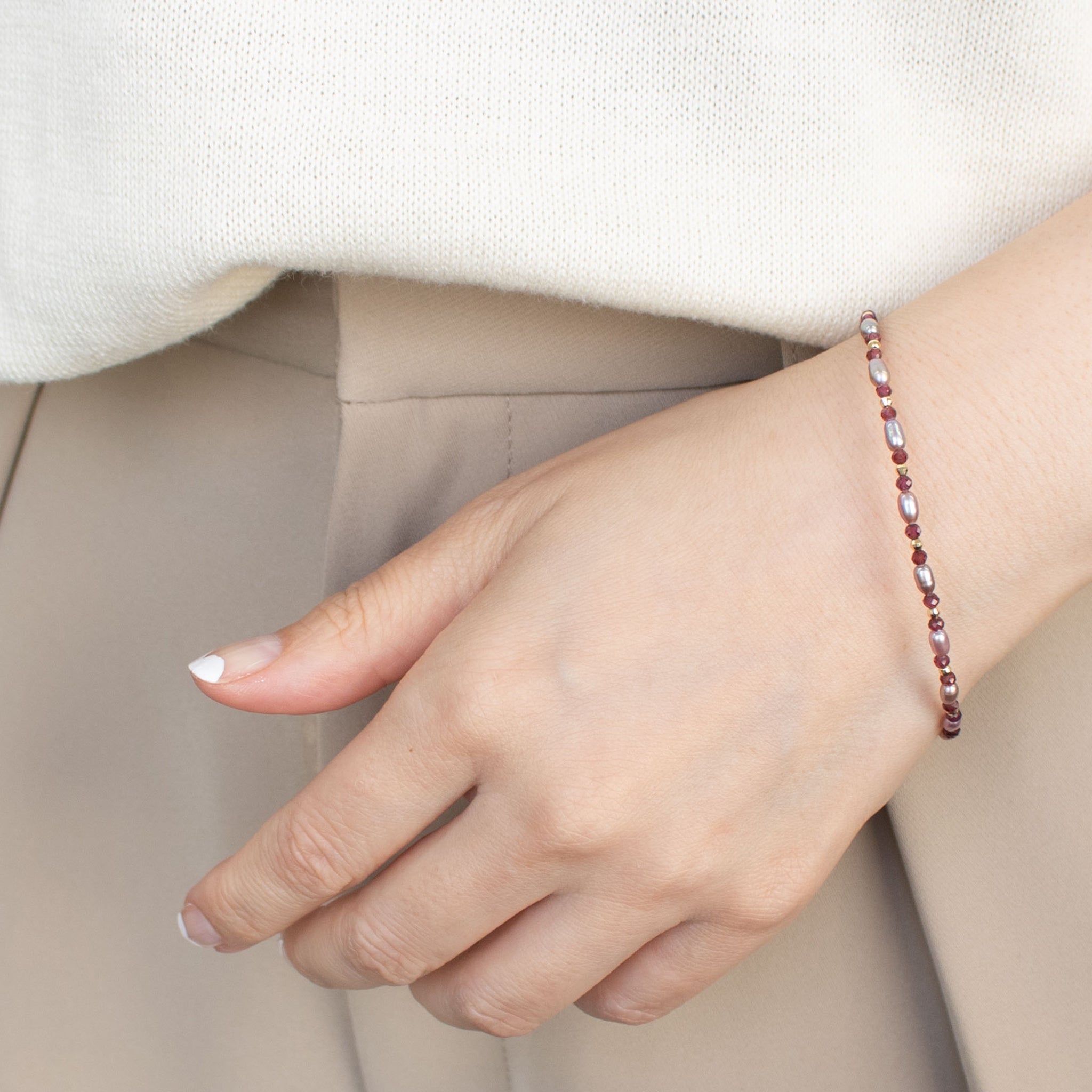 【限定5点】ガーネット/パール K18ブレスレット(淡水真珠)《25T10298》