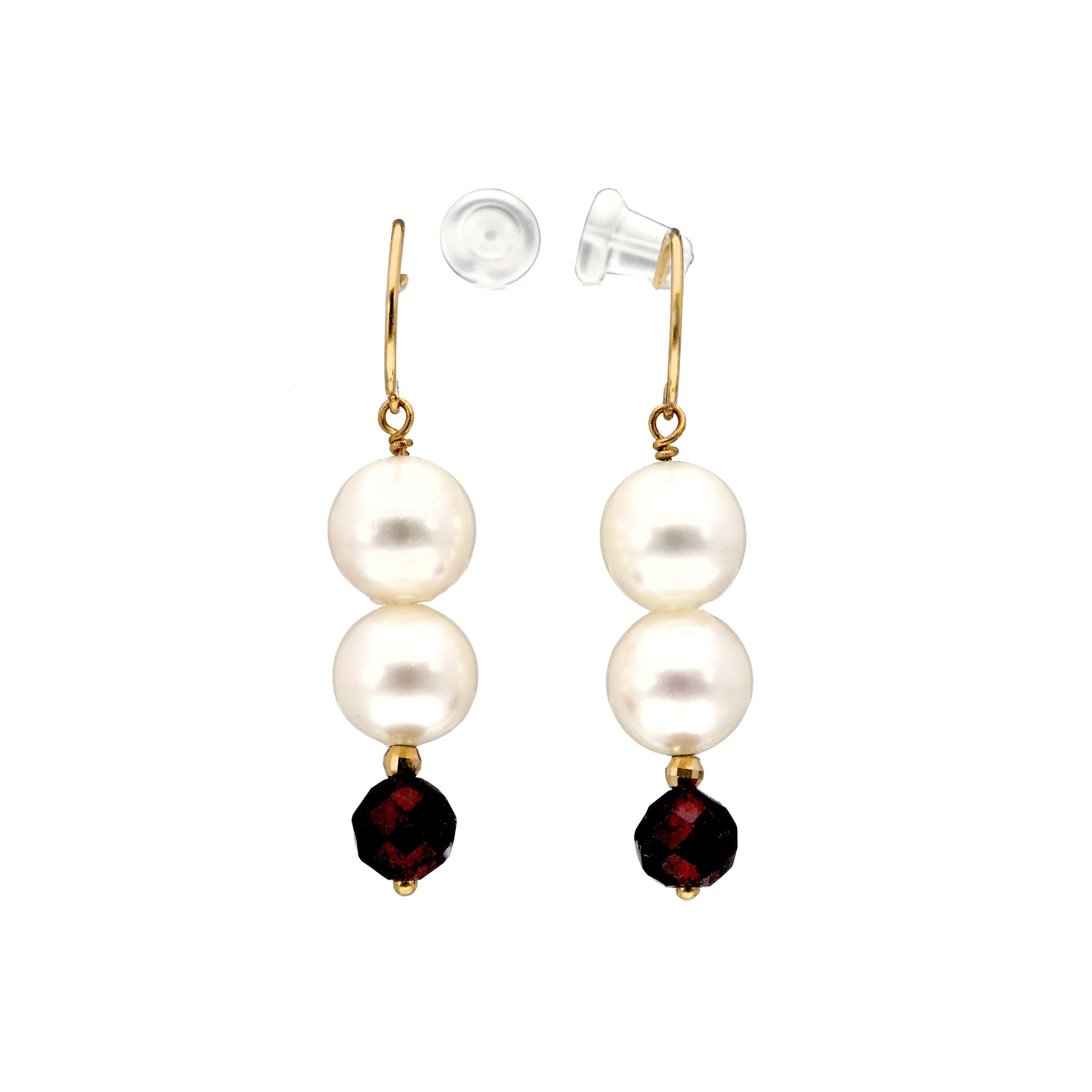 【限定20点】パール/ガーネット K18ピアス(淡水真珠)《25T10301》