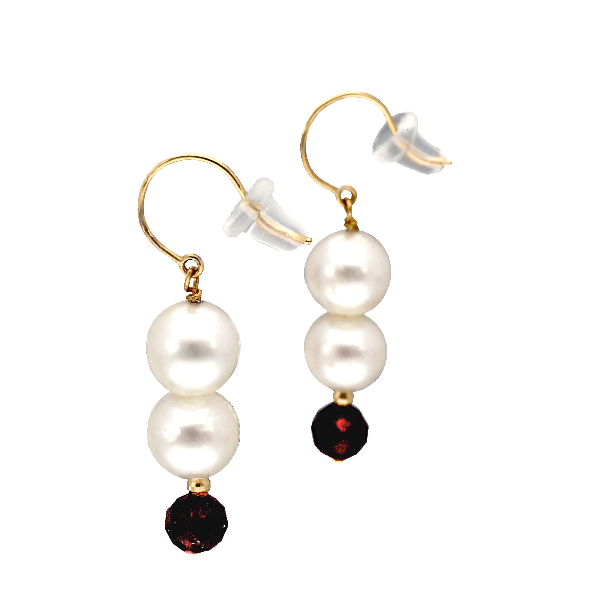 【限定20点】パール/ガーネット K18ピアス(淡水真珠)《25T10301》