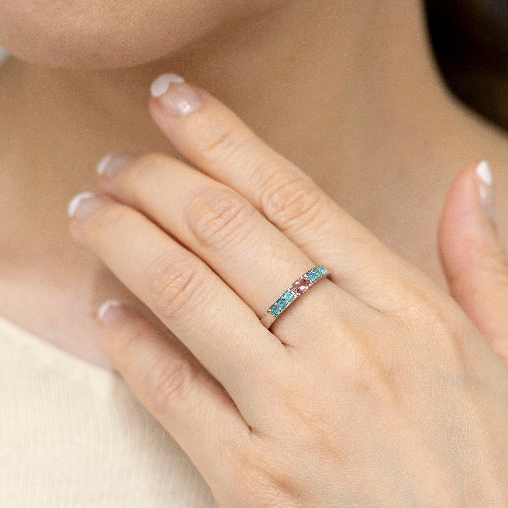 パパラチアサファイア/パライバトルマリン プラチナリング(9月誕生石/鑑別書付)《25V00502》