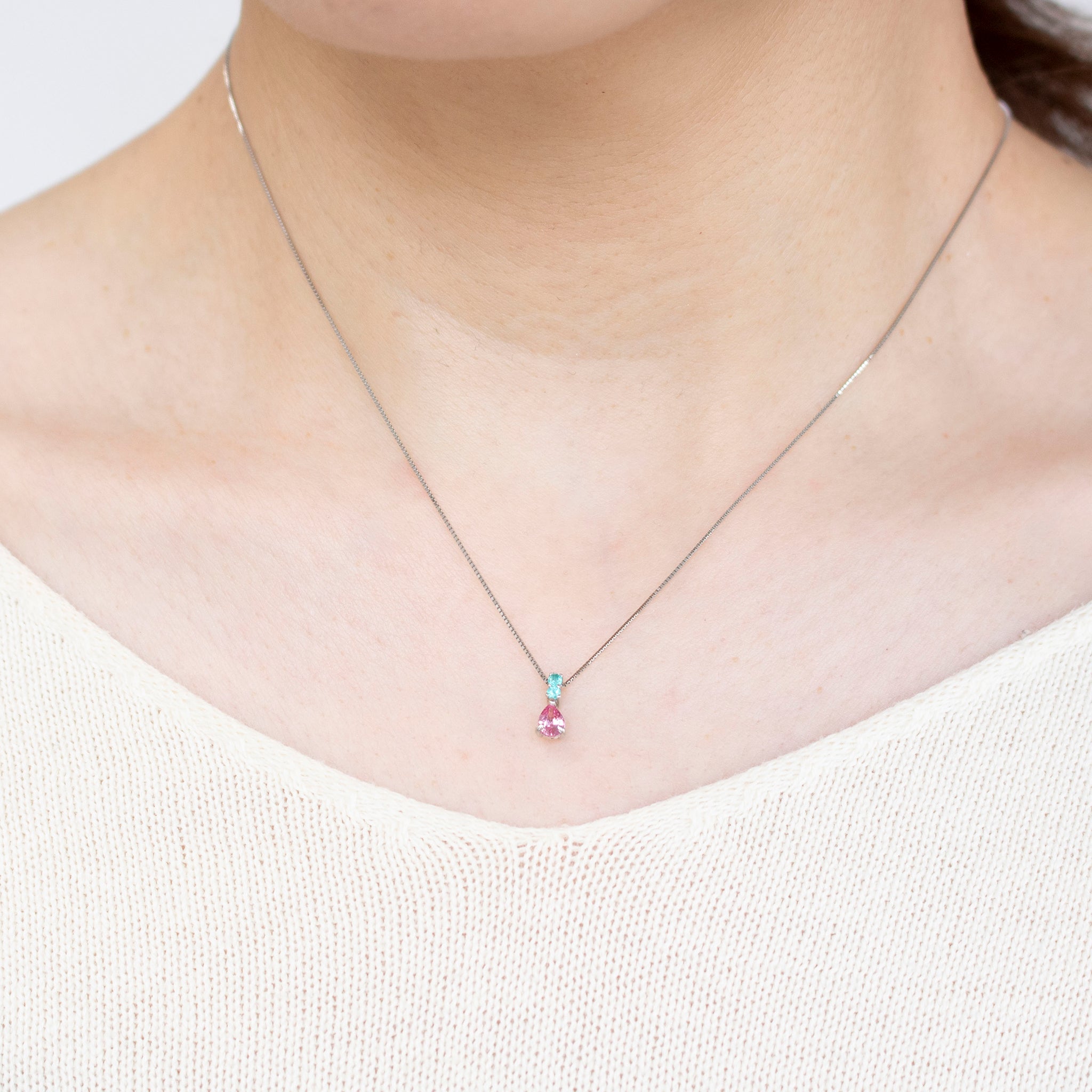 パパラチアサファイア/パライバトルマリン プラチナネックレス(9月誕生石/鑑別書付)《25V00503》