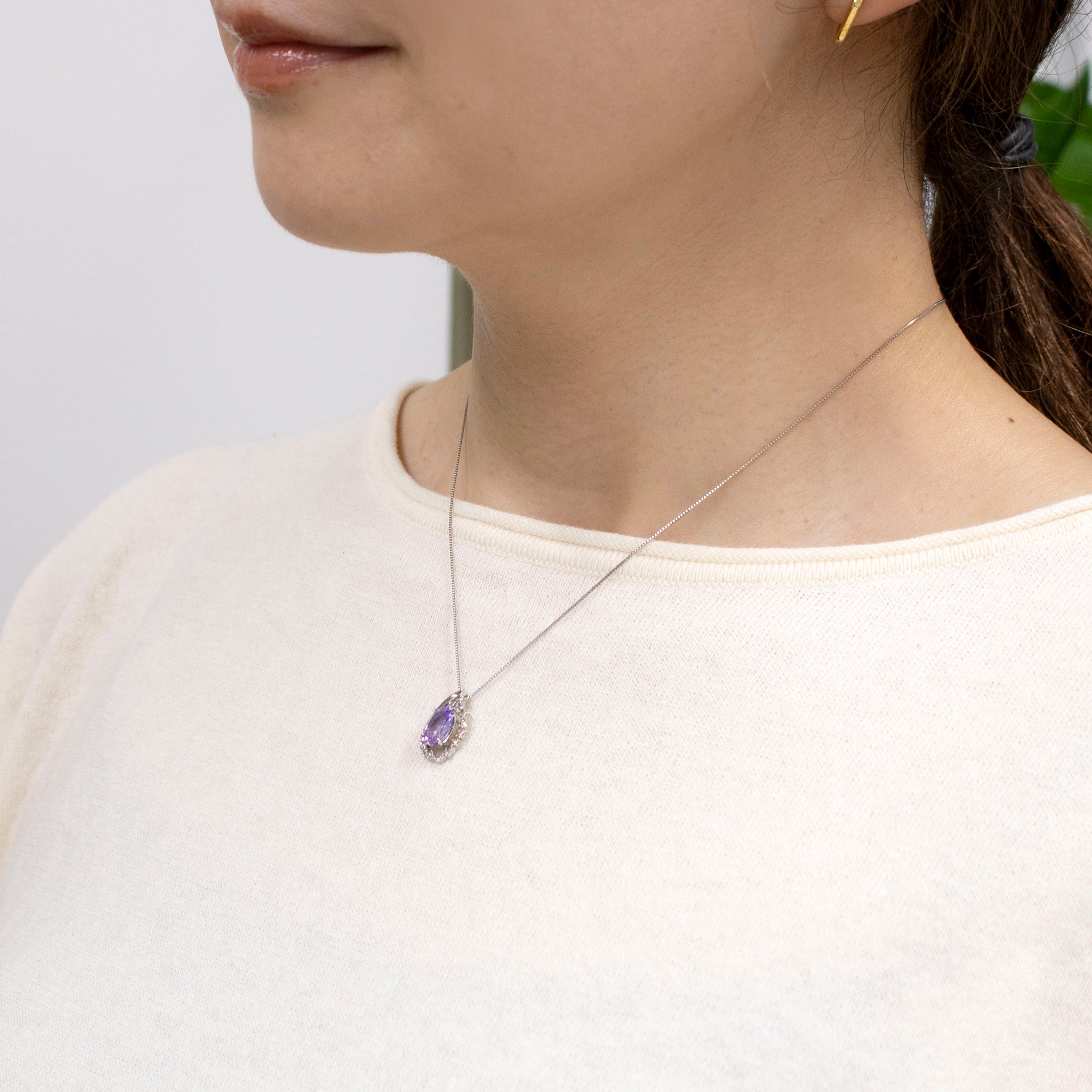 ゾイサイト/ダイヤモンド プラチナネックレス(鑑別書付)《25V00702》