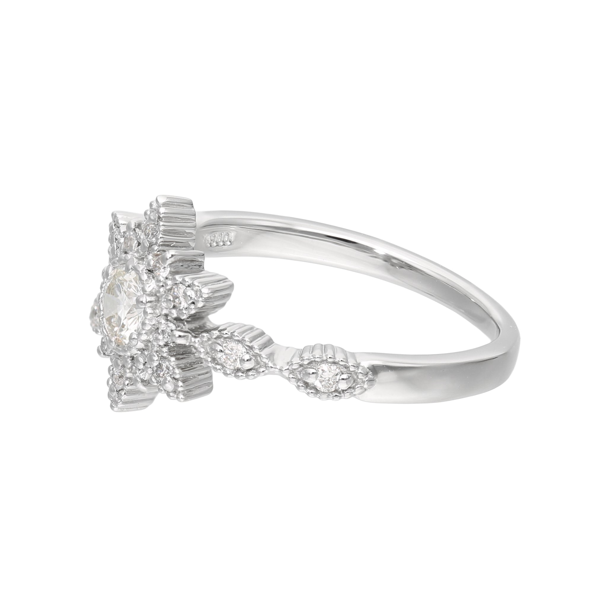 ダイヤモンド プラチナリング(ミル打ち風/雪の結晶モチーフ/4月誕生石)《25V01201》