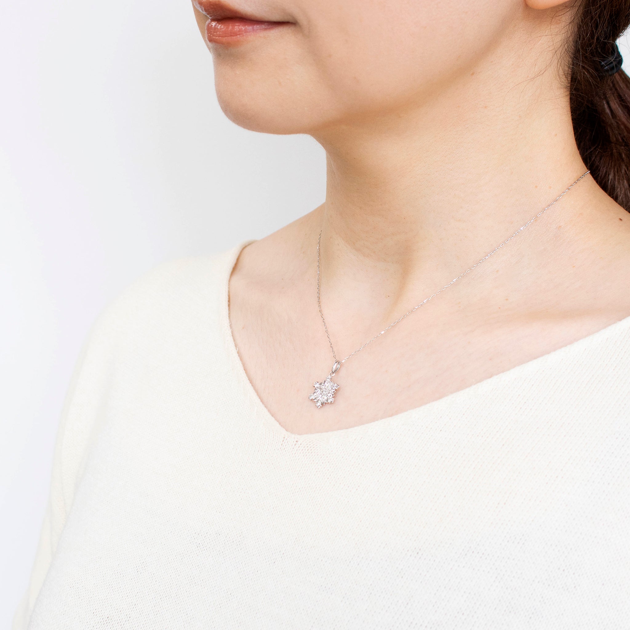 ダイヤモンド プラチナネックレス(雪の結晶モチーフ/4月誕生石)《25V01202》