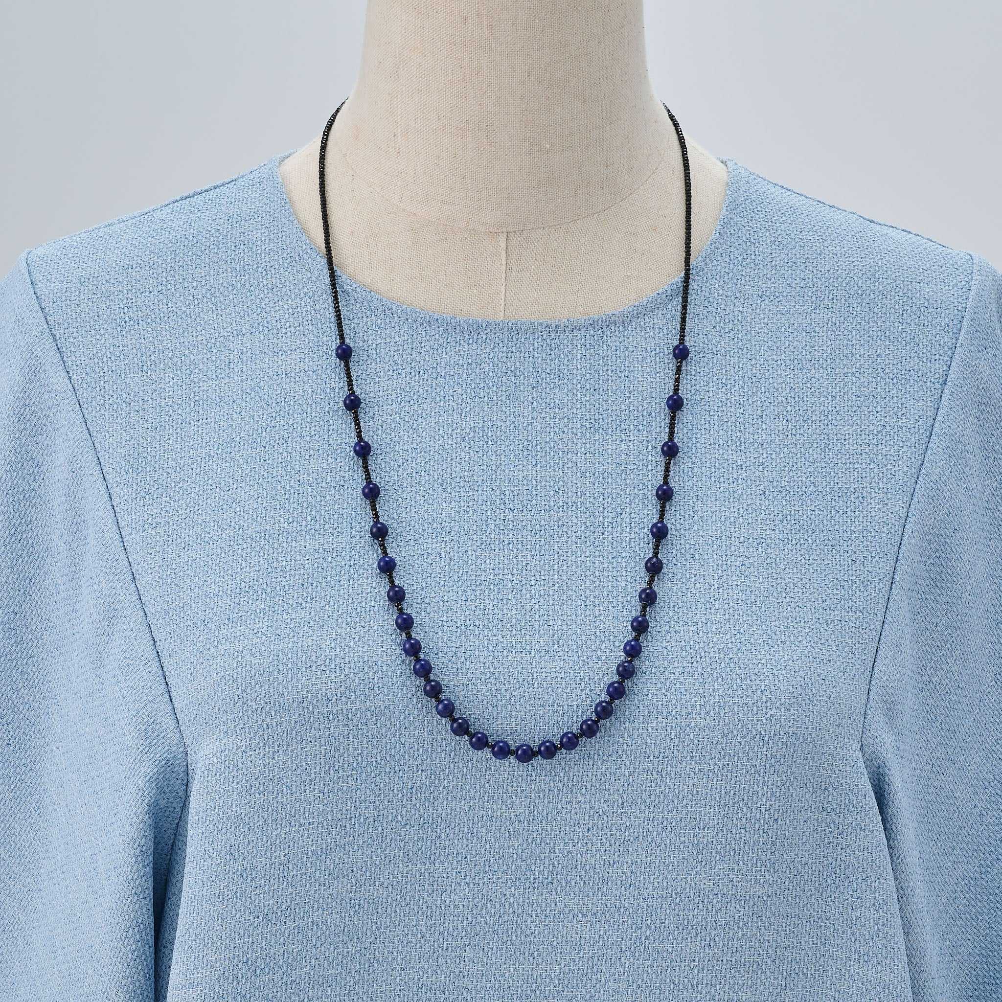 ラピスラズリ/ブラックスピネル シルバーネックレス(ロング/70cm)《25V01209》