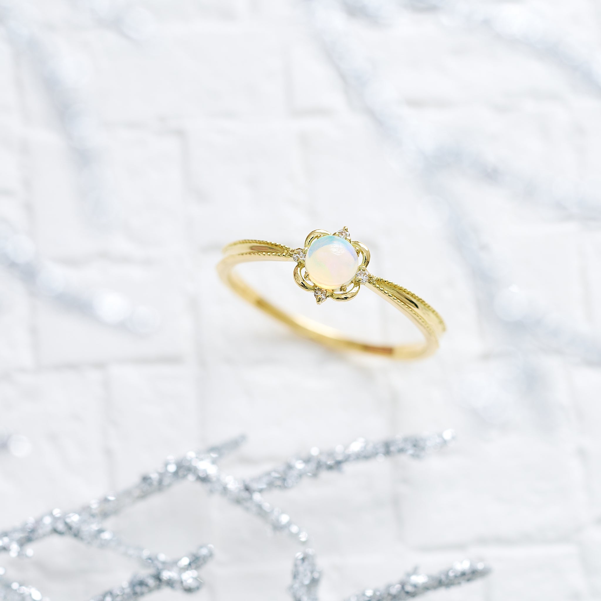 オパール/ダイヤモンド K18リング(10月誕生石)《25V01301》