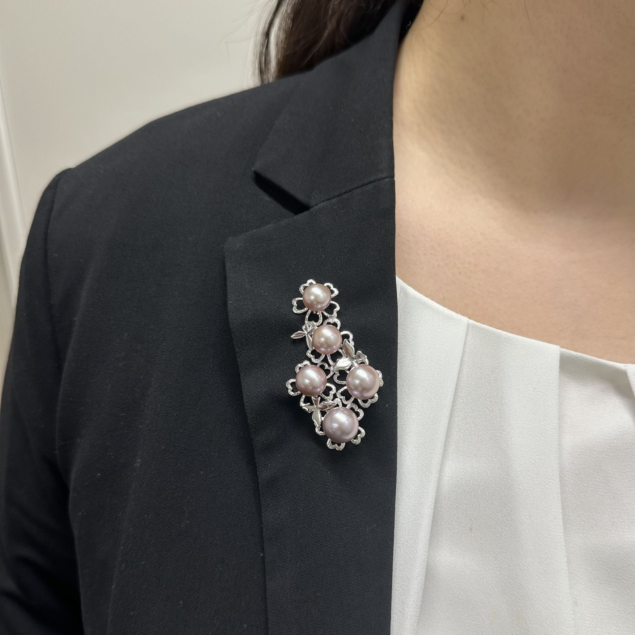 パール シルバーブローチ兼ペンダントトップ(淡水真珠/9mm・10mm/ピンクパープル系/フラワーモチーフ/6月誕生石)《25V01507》