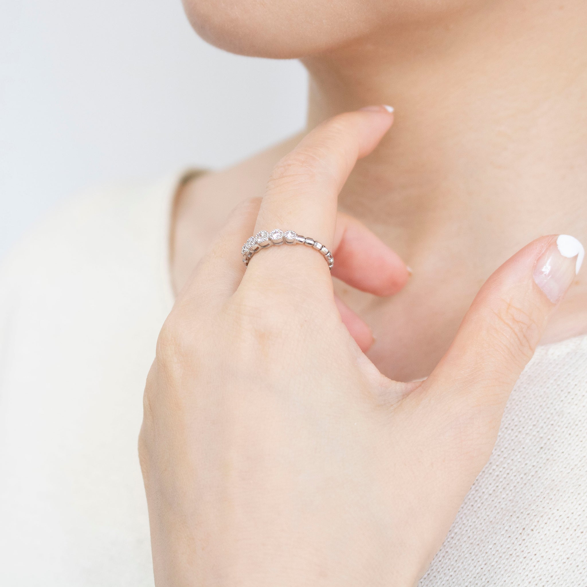 ダイヤモンド プラチナリング(ミル打ち風/フリーサイズ/4月誕生石)《25V01803》