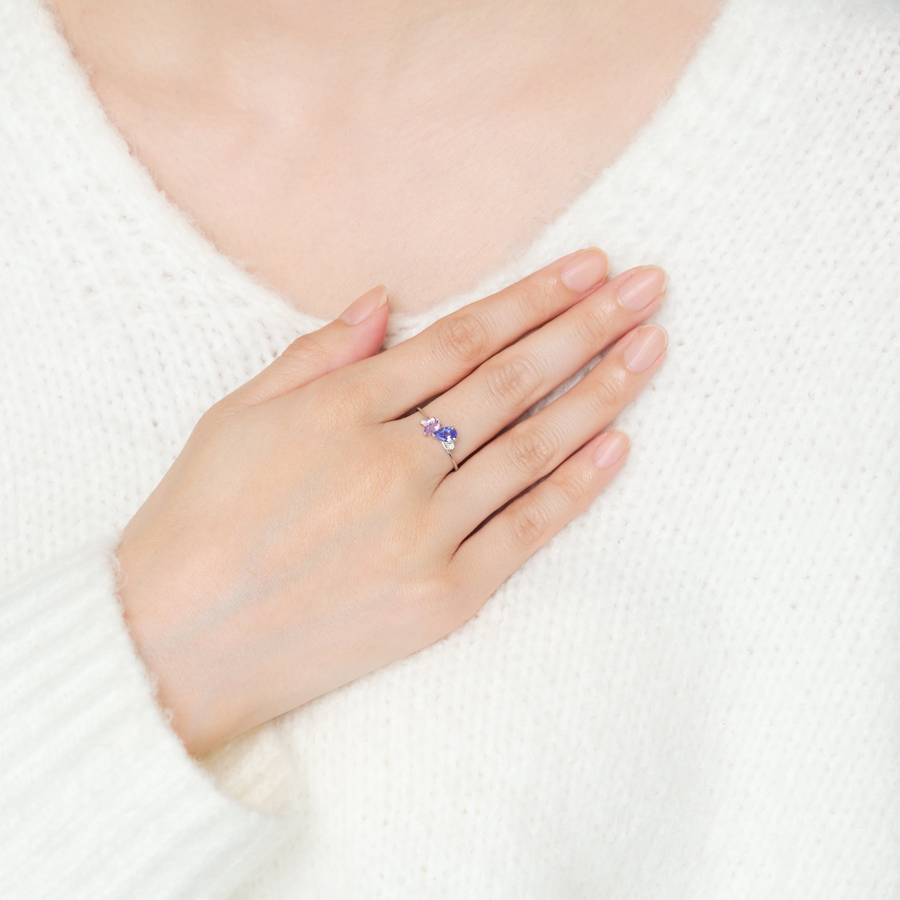 タンザナイト/アメシスト プラチナリング(ペアシェイプ)《25V02203》