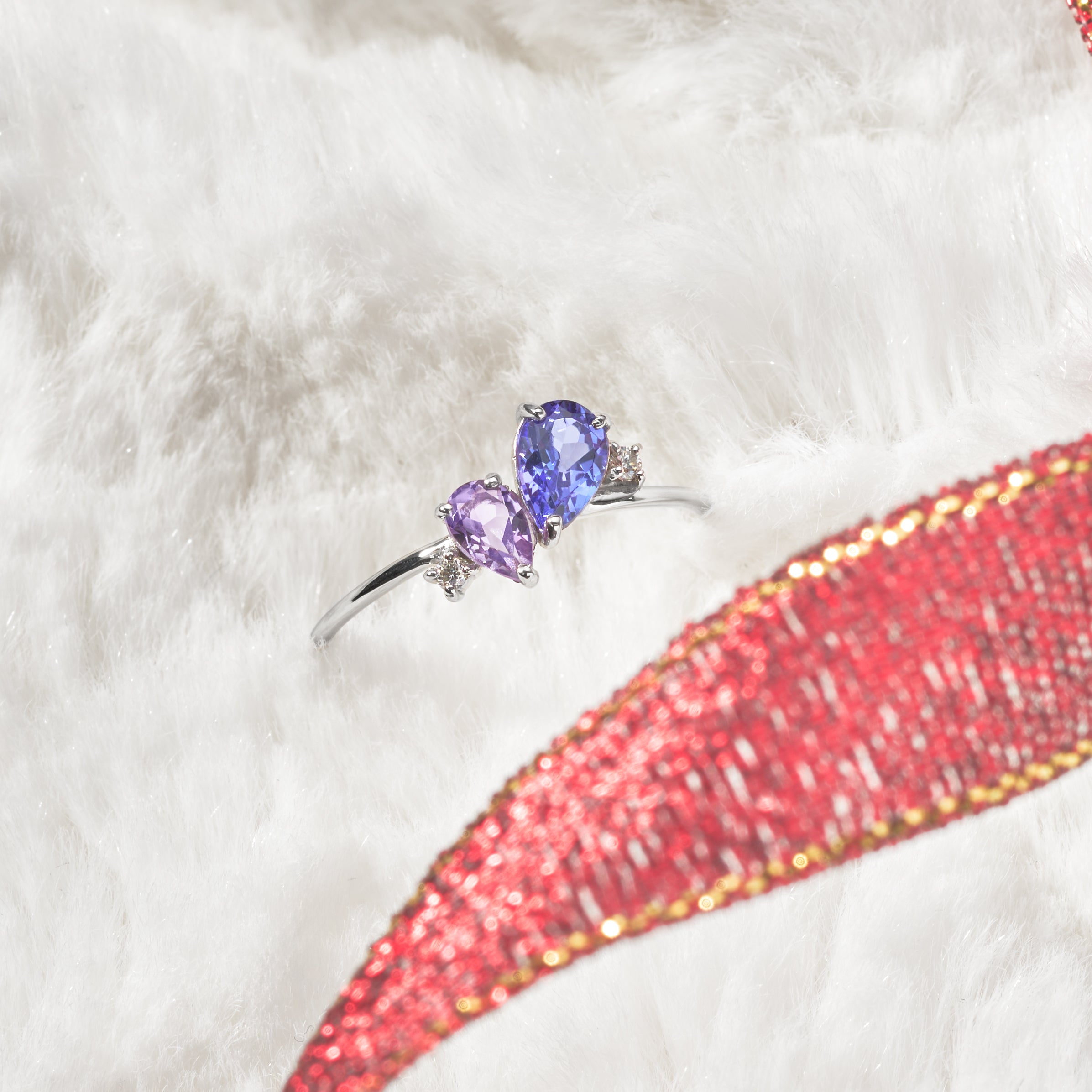 タンザナイト/アメシスト プラチナリング(ペアシェイプ)《25V02203》