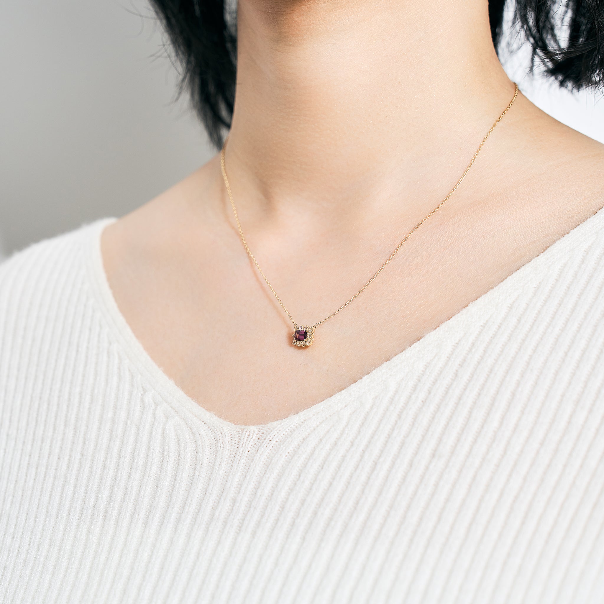 ガーネット/アンデシンラブラドライト K10ネックレス(1月誕生石)《25V02302》