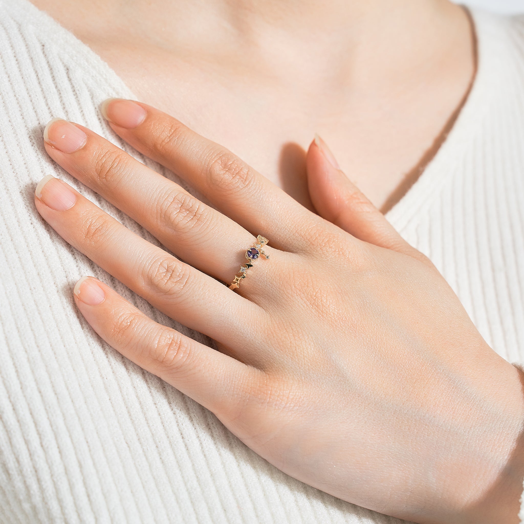 アメシスト/ダイヤモンド K10リング(星モチーフ/2月誕生石)《25V02307》