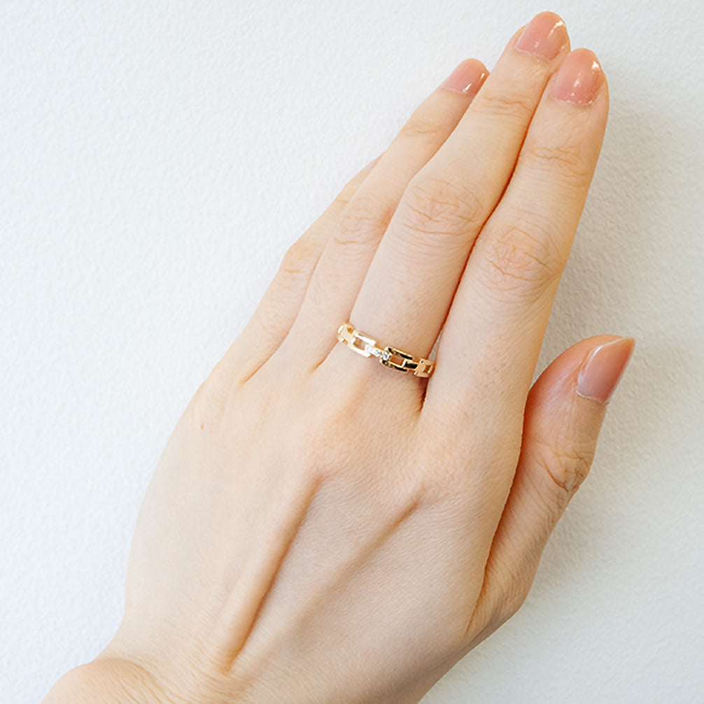 ダイヤモンド K18リング(チェーンモチーフ/4月誕生石)《25V02606》