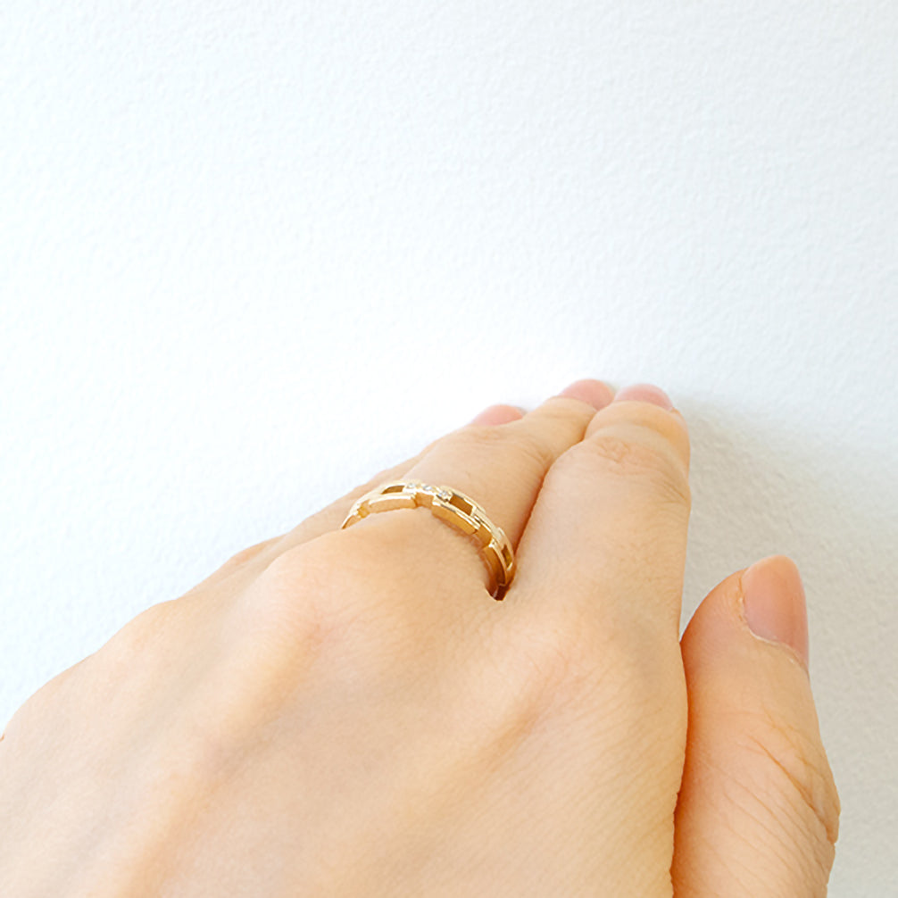 ダイヤモンド K18リング(チェーンモチーフ/4月誕生石)《25V02606》