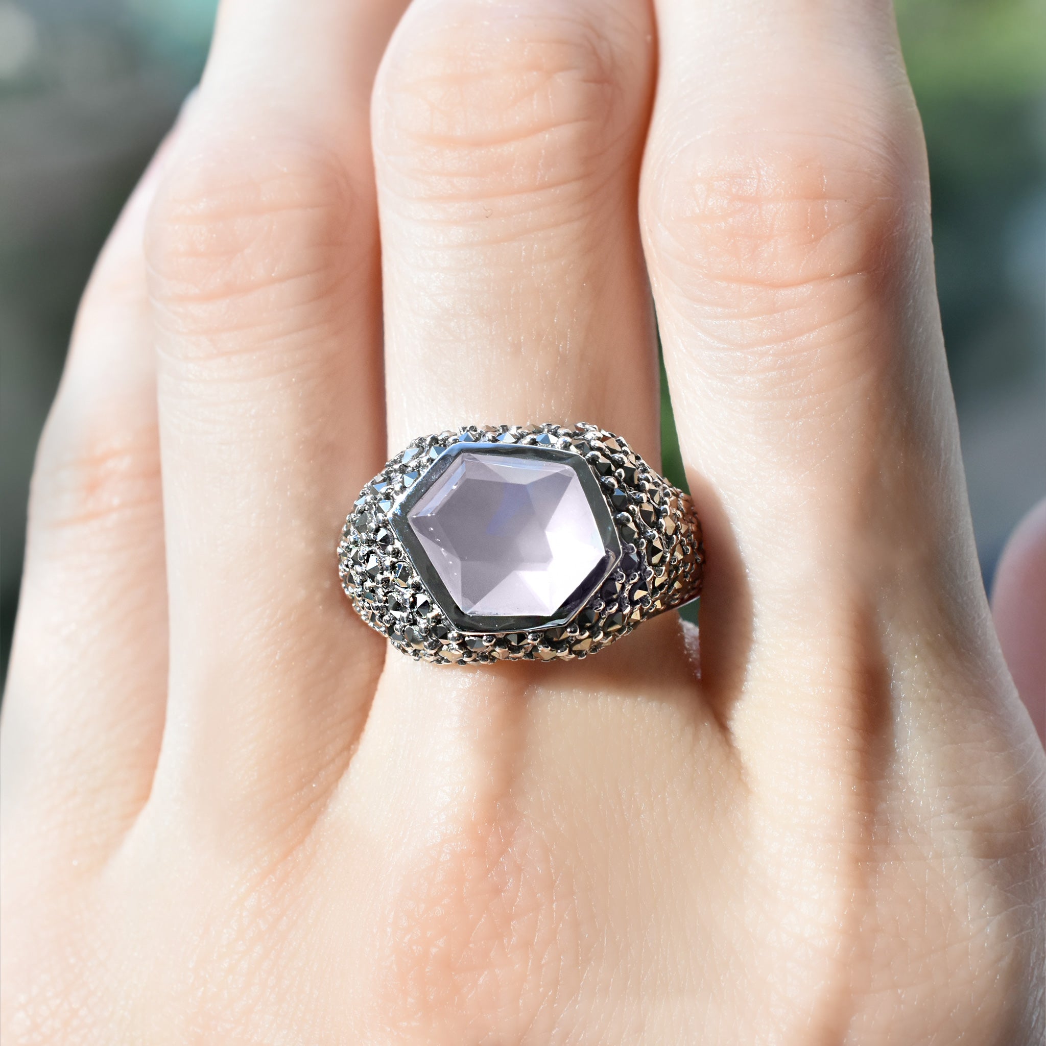 ローズクォーツ/マルカジット シルバーリング(2.8カラット)《25V02702》