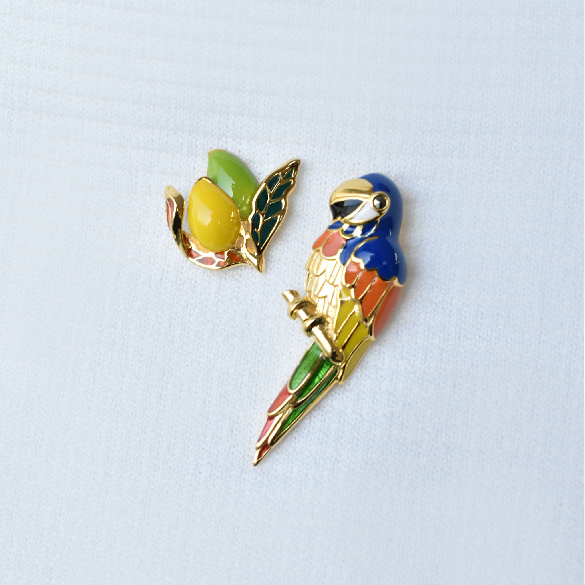 エナメル/マルカジット シルバーブローチ(/2点セット/オウム/マンゴーモチーフ)《25V02704》