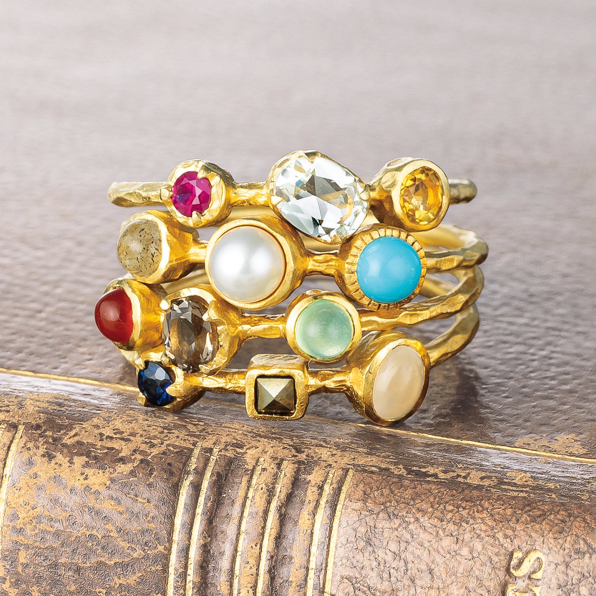 パール/マルチカラー シルバーリング(淡水真珠/4本セット)《25V02706》