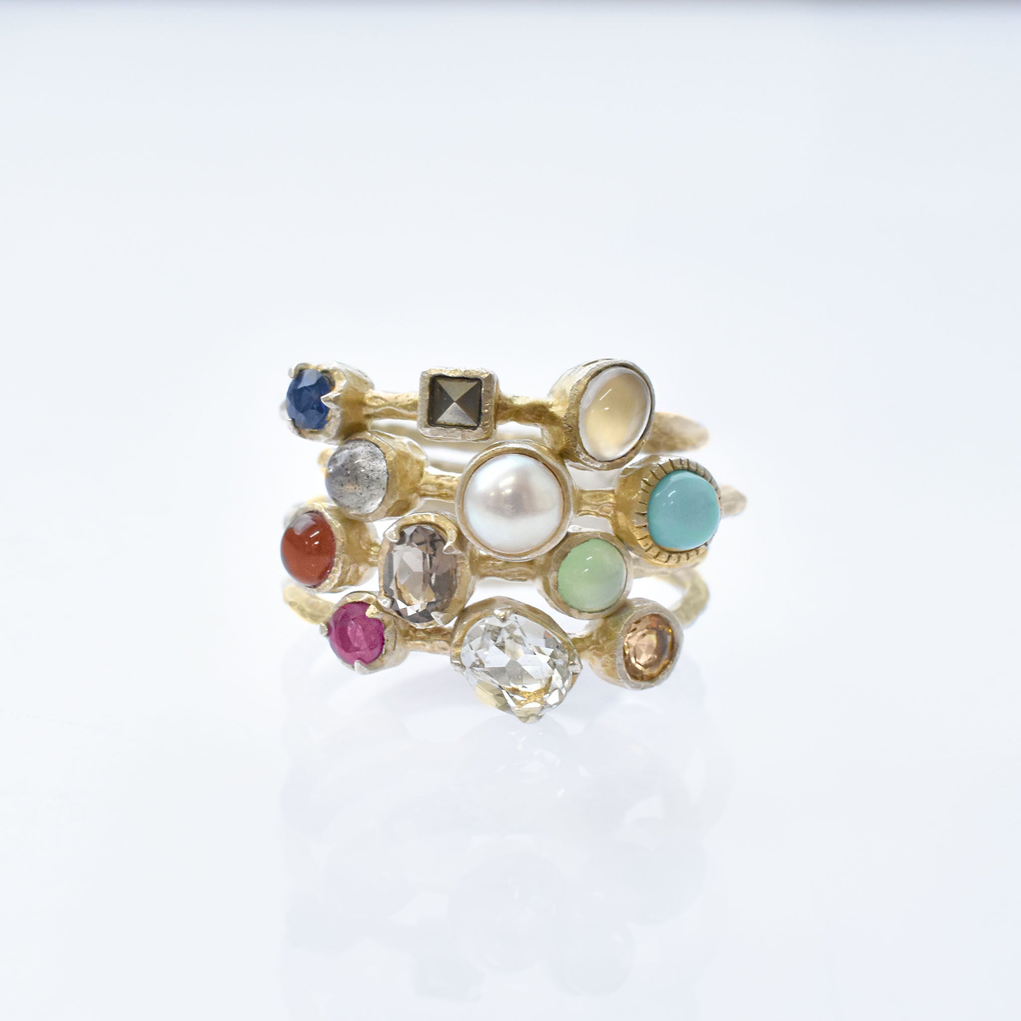 パール/マルチカラー シルバーリング(淡水真珠/4本セット)《25V02706》