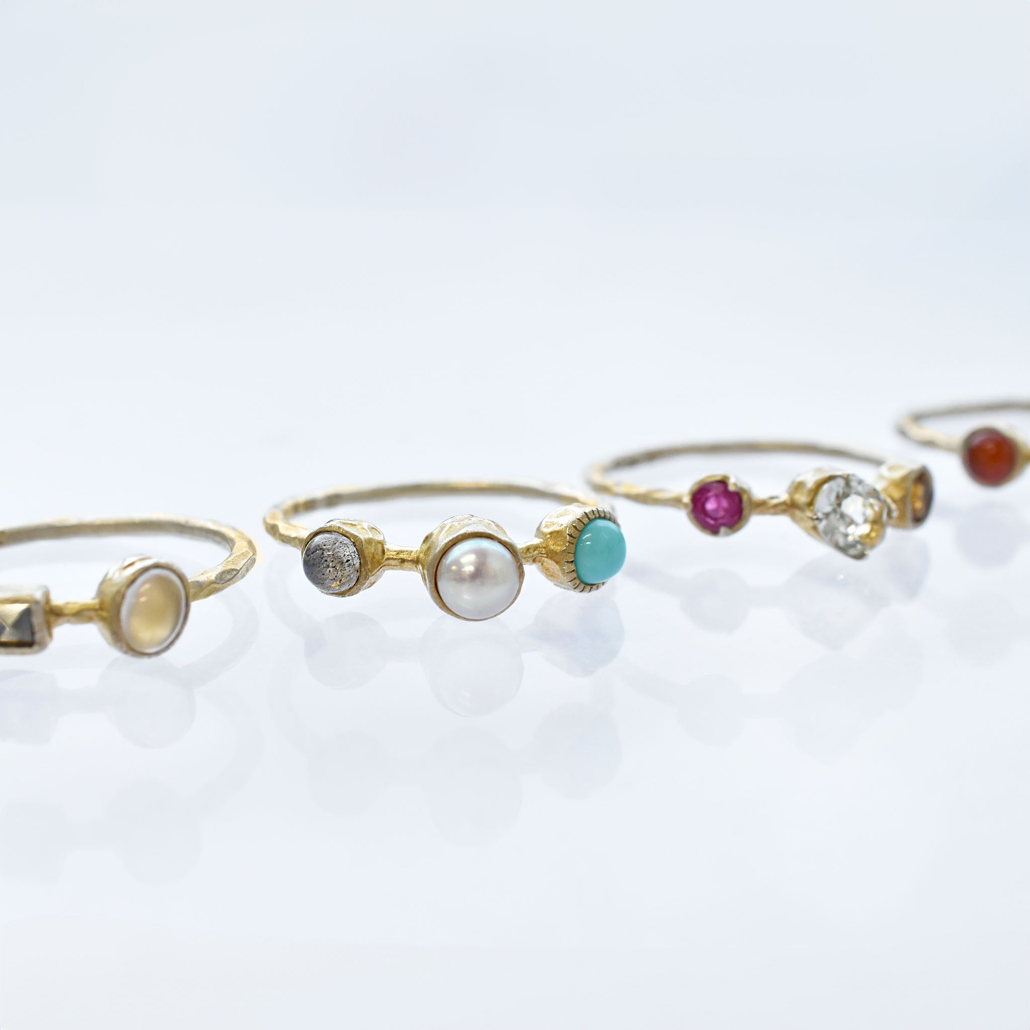 パール/マルチカラー シルバーリング(淡水真珠/4本セット)《25V02706》