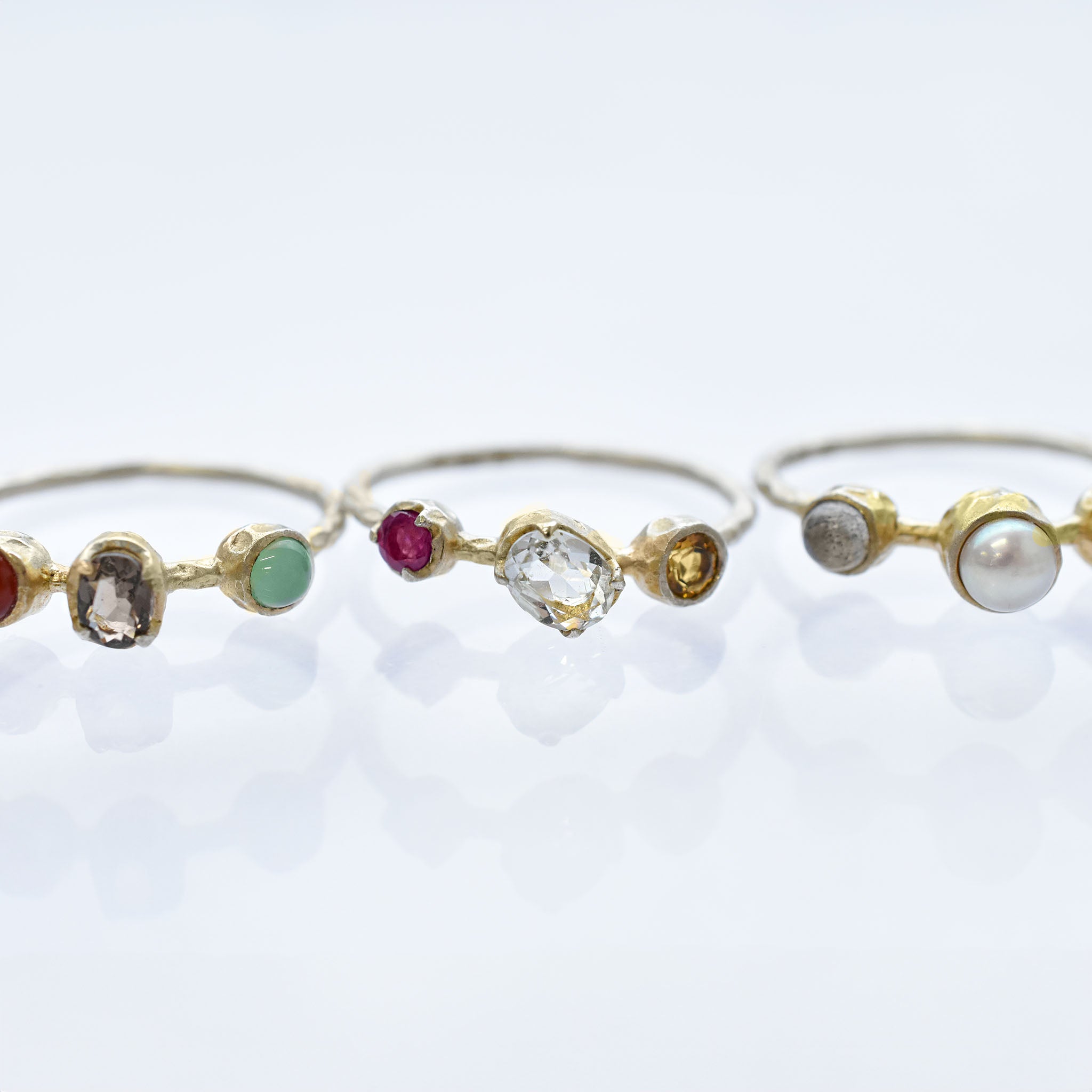 パール/マルチカラー シルバーリング(淡水真珠/4本セット)《25V02706》