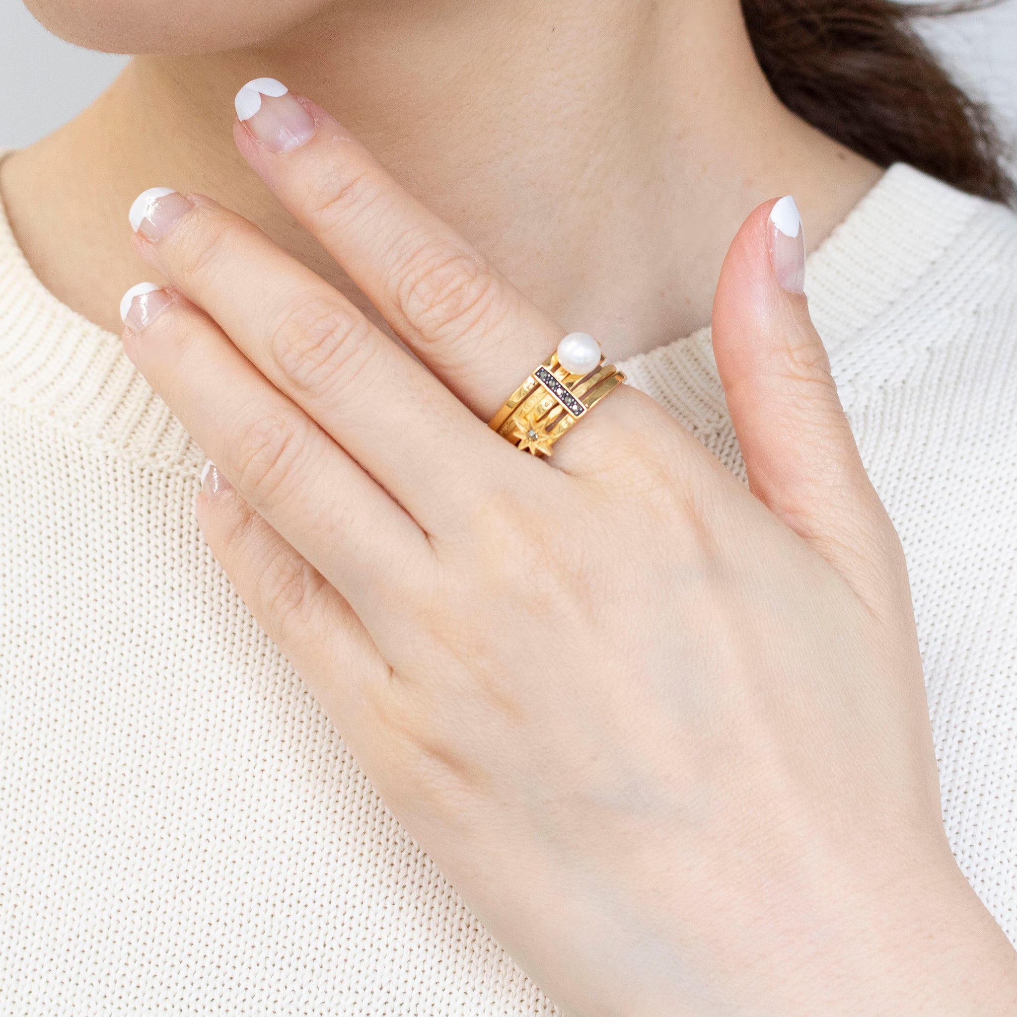 パール/マルカジット シルバーリング(淡水真珠/3本セット)《25V02707》