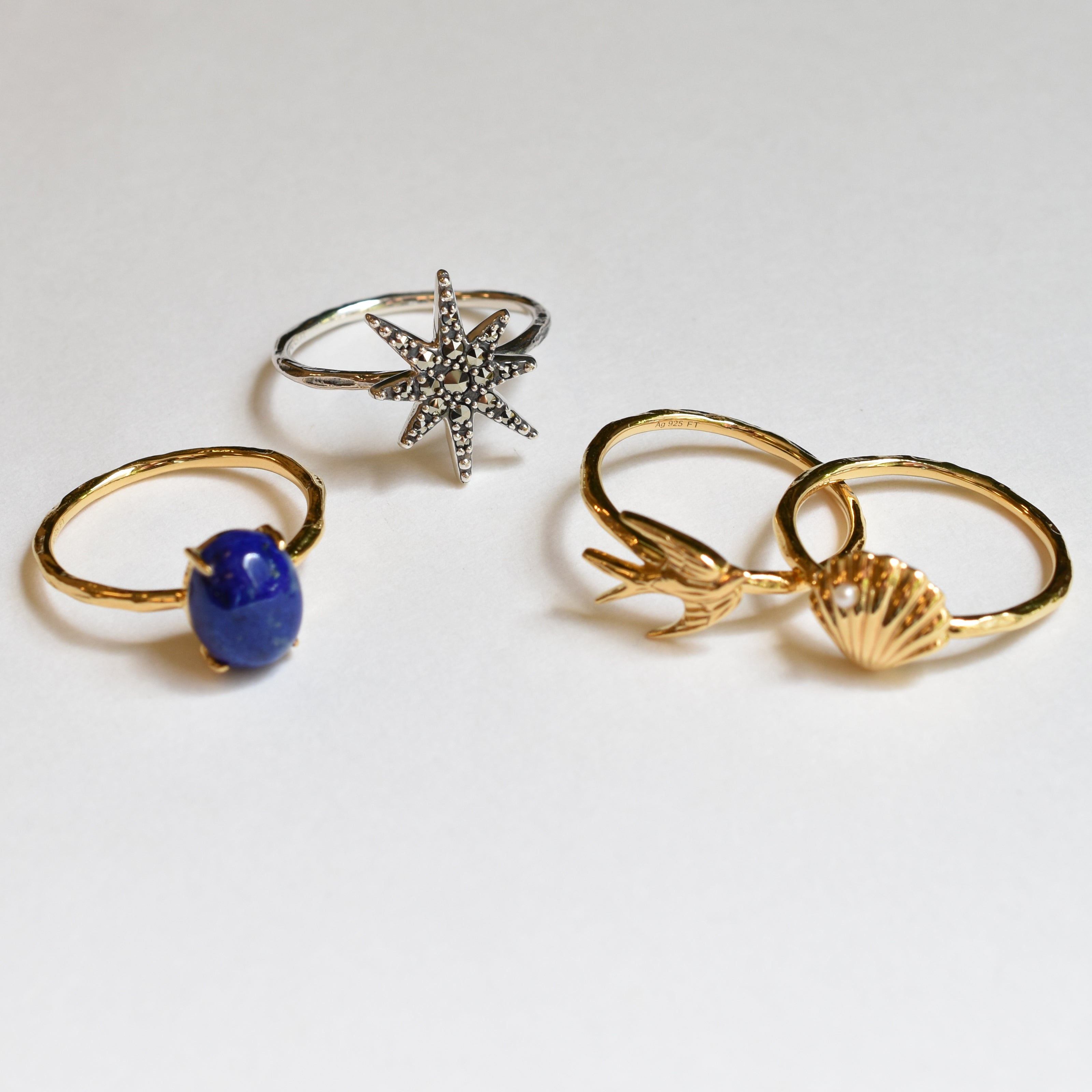 パール/ラピスラズリ シルバーリング(淡水真珠/4本セット)《25V02709》