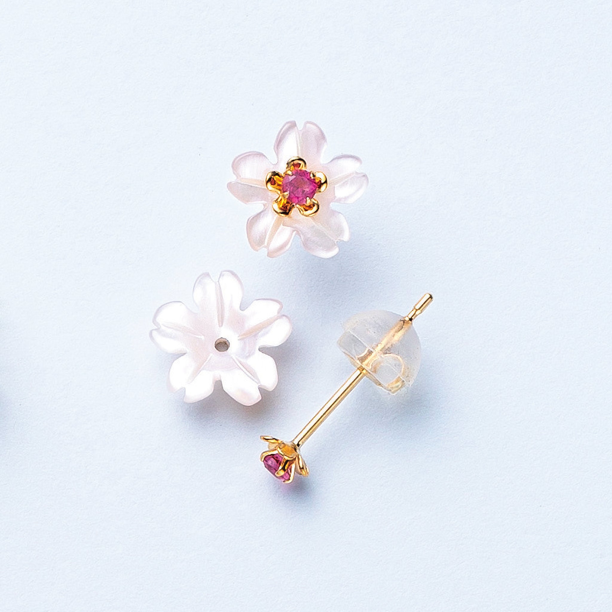ピンクシェル/ピンクトルマリン K18ピアス(フラワーモチーフ/2Way)《25V03208》