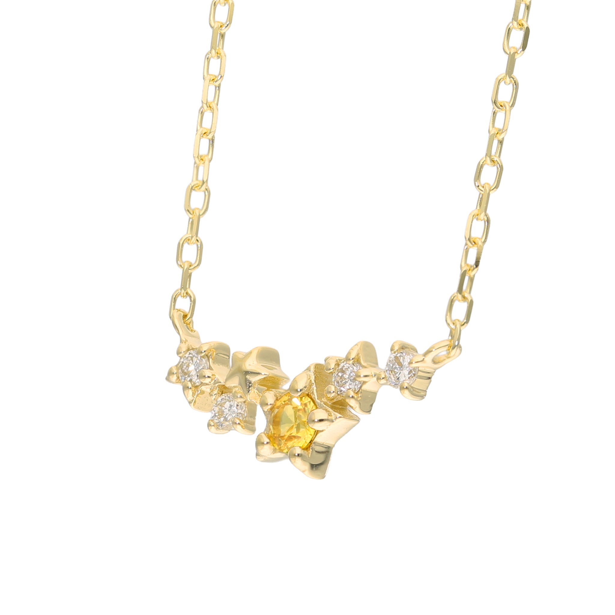 イエローサファイア/ダイヤモンド K10ネックレス(星モチーフ/9月誕生石)《25V03702》
