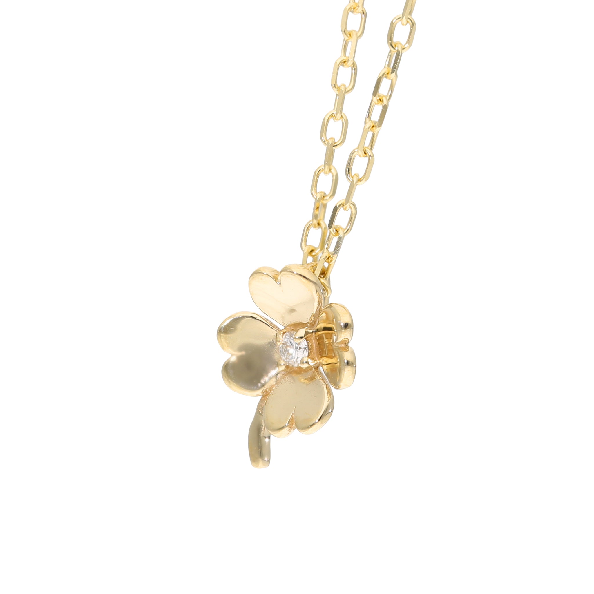 ダイヤモンド K10ネックレス(クローバーモチーフ/4月誕生石)《25V03709》