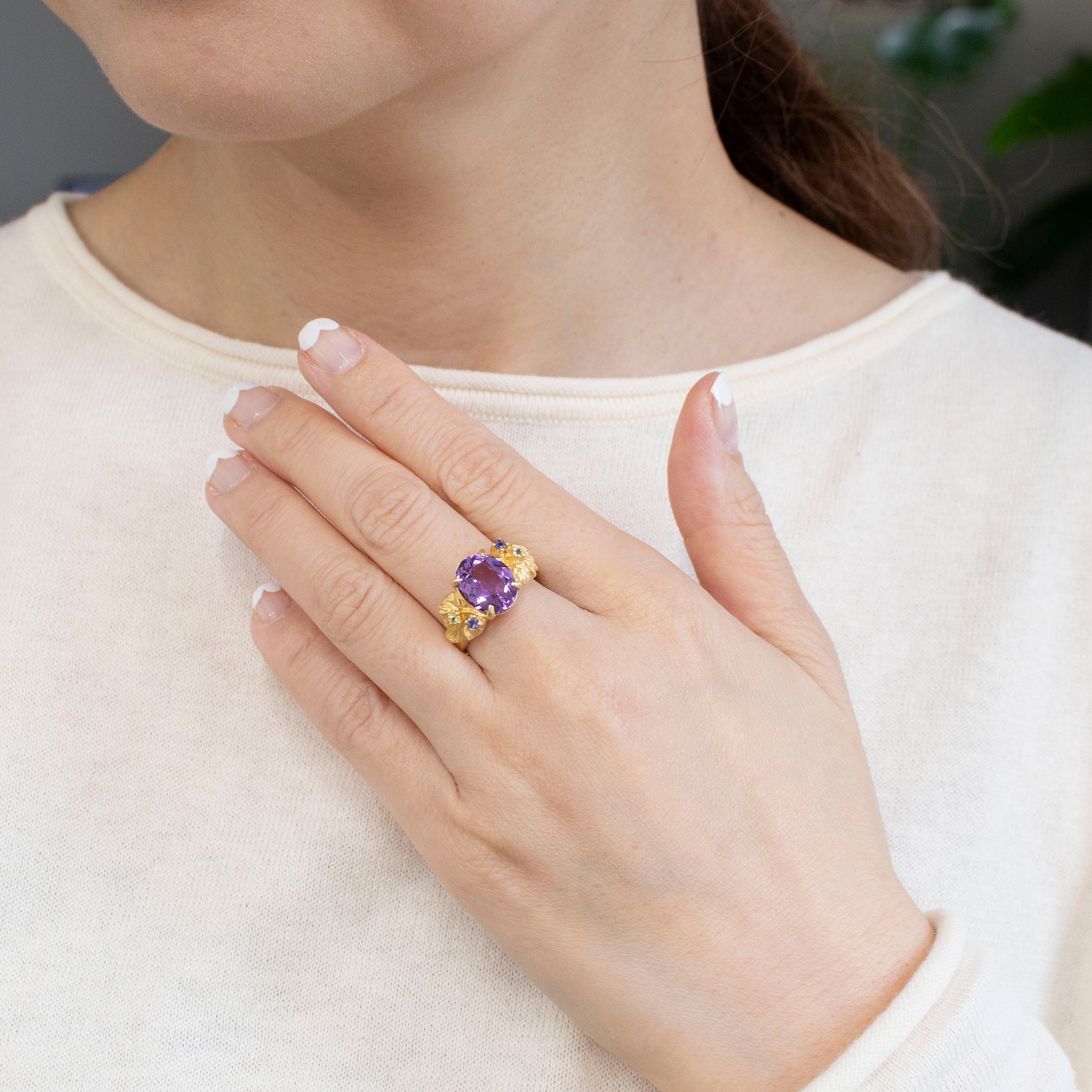 アメシスト/ペリドット シルバーリング(ブドウモチーフ)《25V03801》