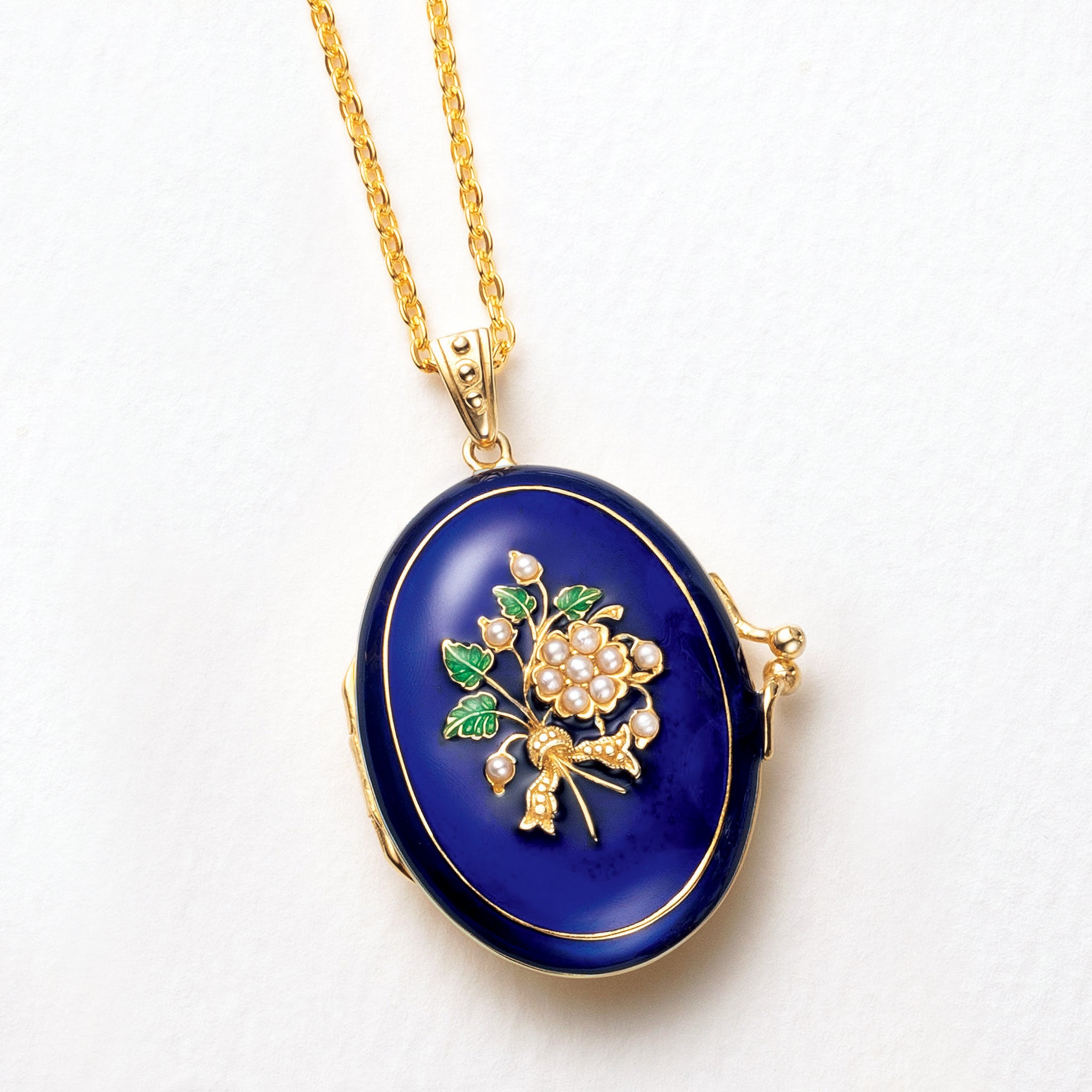 エナメル/パール シルバーネックレス(淡水真珠/ロケット/ロング/60cm)《25V03803》