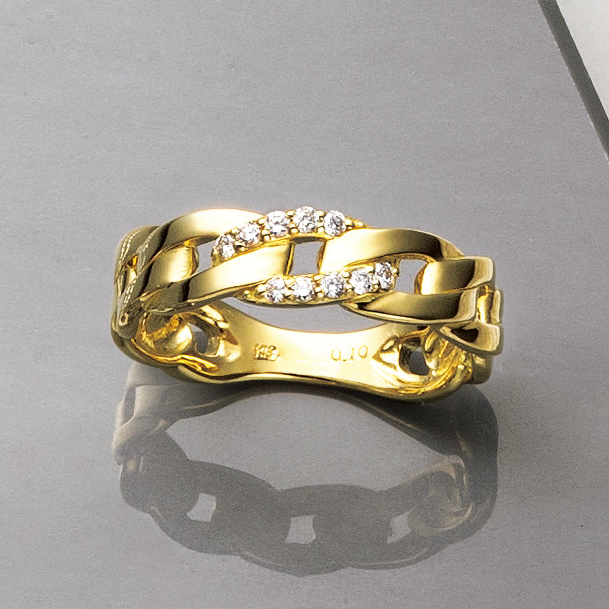 ダイヤモンド K18リング(チェーンモチーフ/4月誕生石/鑑別書付)《25V03903》