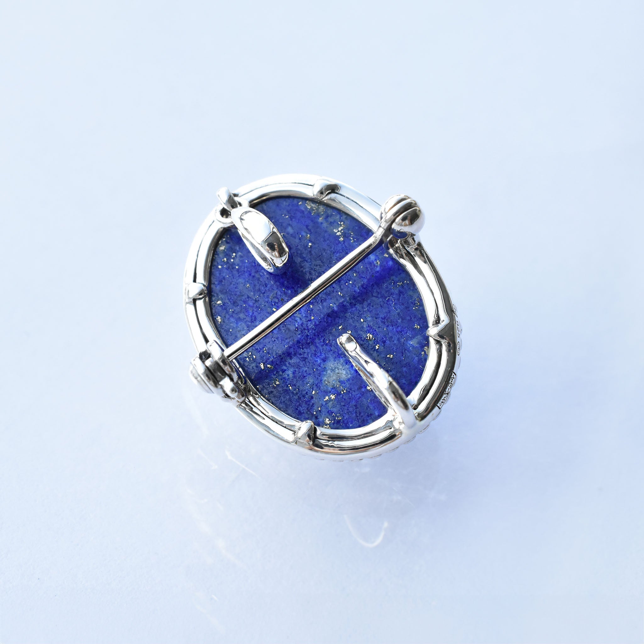 ラピスラズリ シルバーブローチ兼ペンダントトップ(鳥獣戯画/12月誕生石)《25V04801》