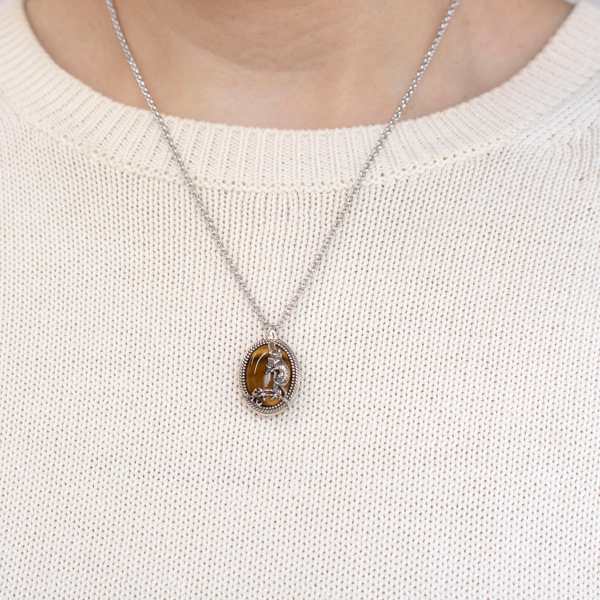 タイガーアイ シルバーネックレス(鳥獣戯画)《25V04802》